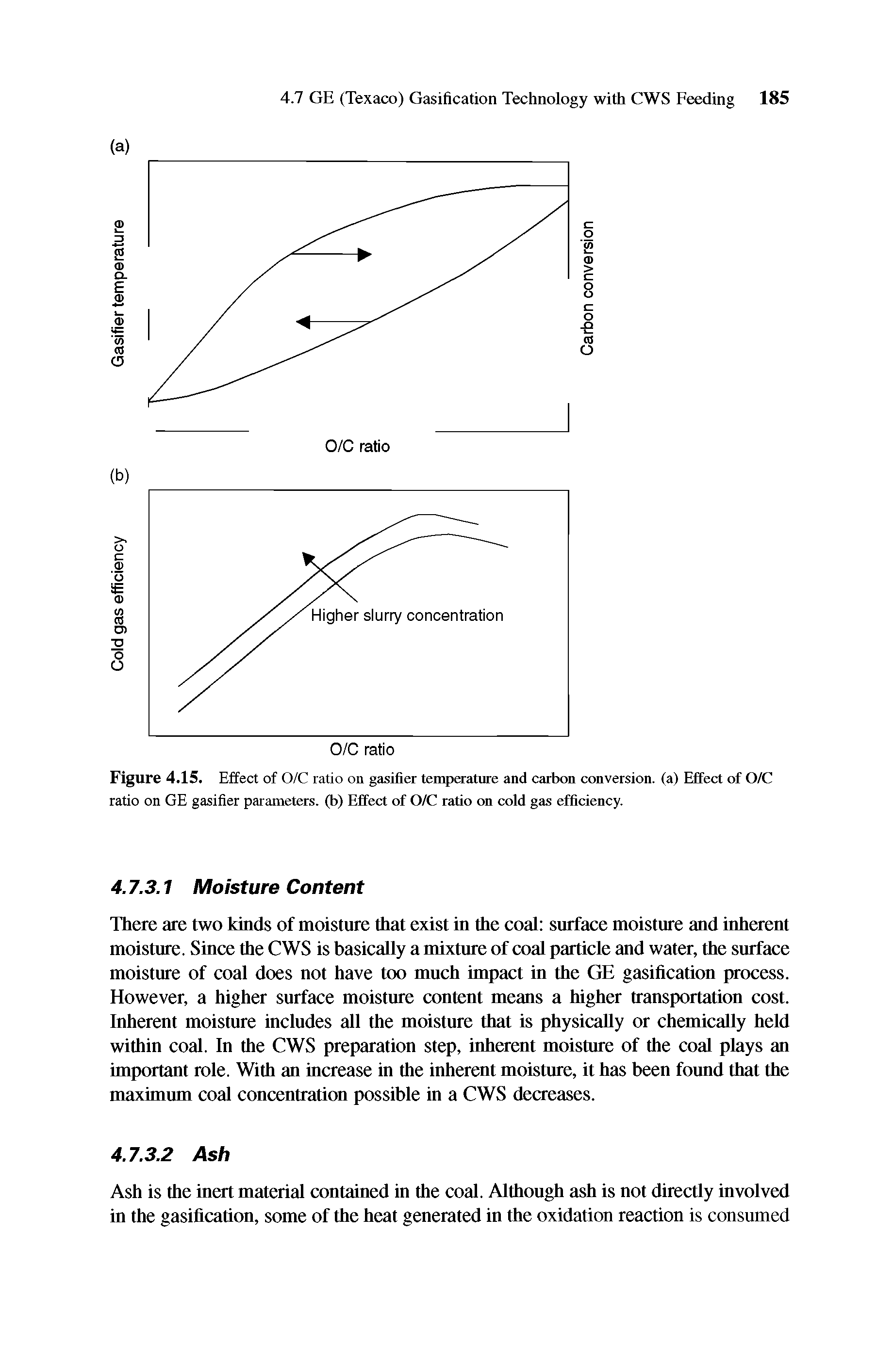 Figure 4.15. Effect of O/C ratio on gasifier temperature and carbon conversion, (a) Effect of O/C ratio on GE gasifier parameters, (b) Effect of O/C ratio on cold gas efficiency.