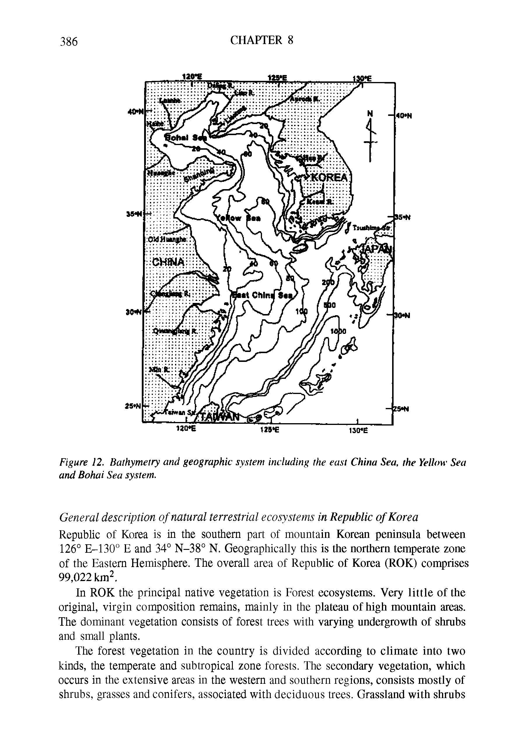 Figure 12. Bathymetry and geographic system including the east China Sea, the Yellow Sea and Bohai Sea sy.stem.