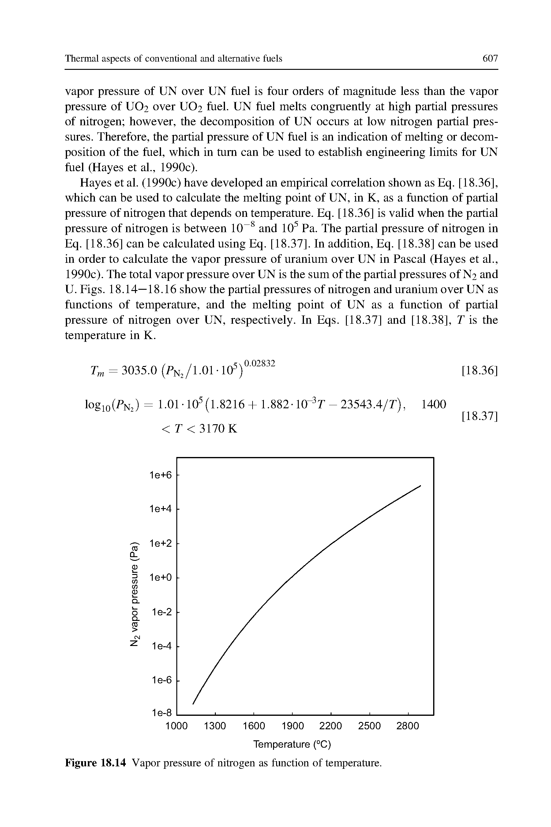 Figure 18.14 Vapor pressure of nitrogen as function of temperature.