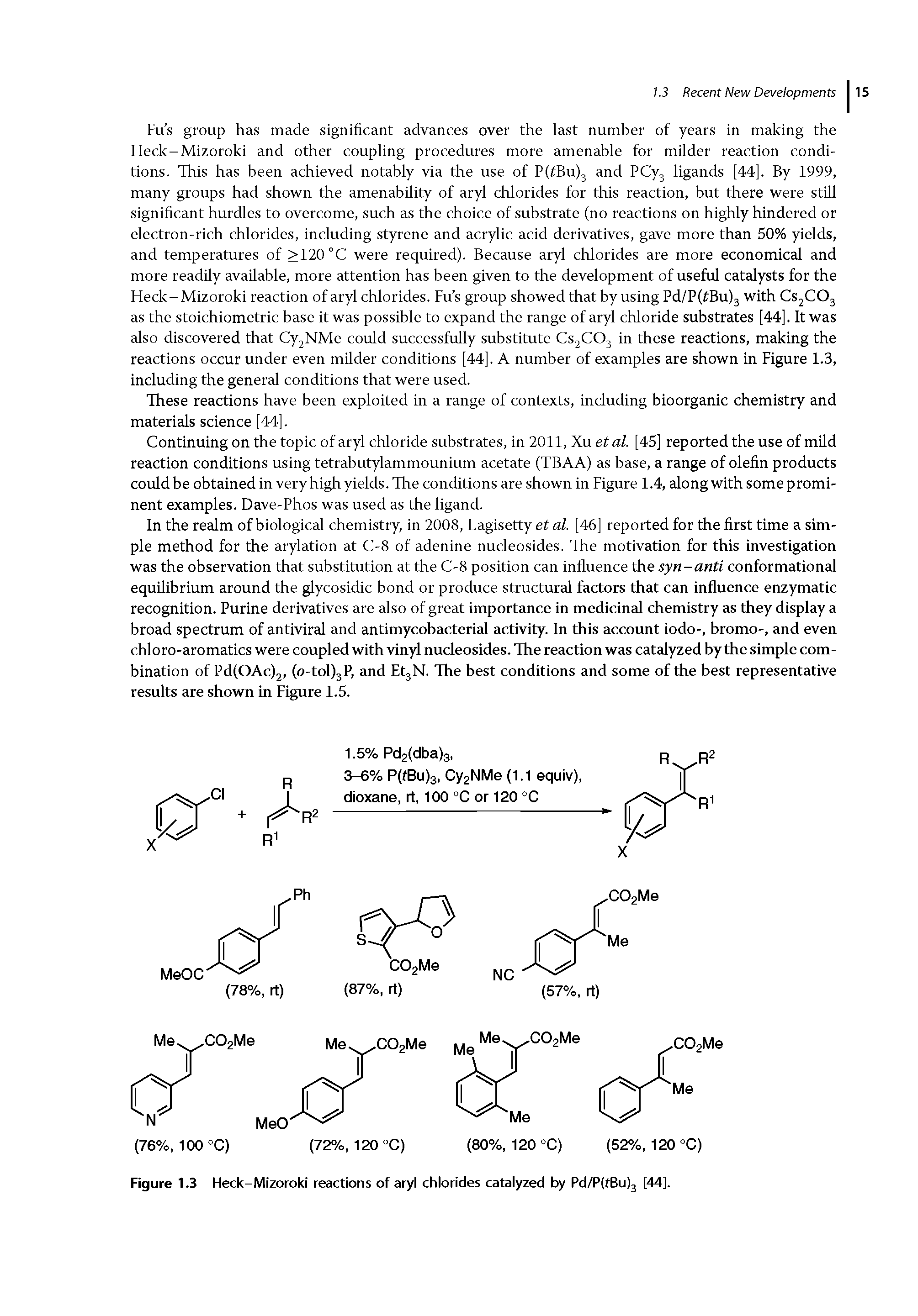 Figure 1.3 Heck-Mizoroki reactions of aryl chlorides catalyzed by Pd/PftBulj [44].