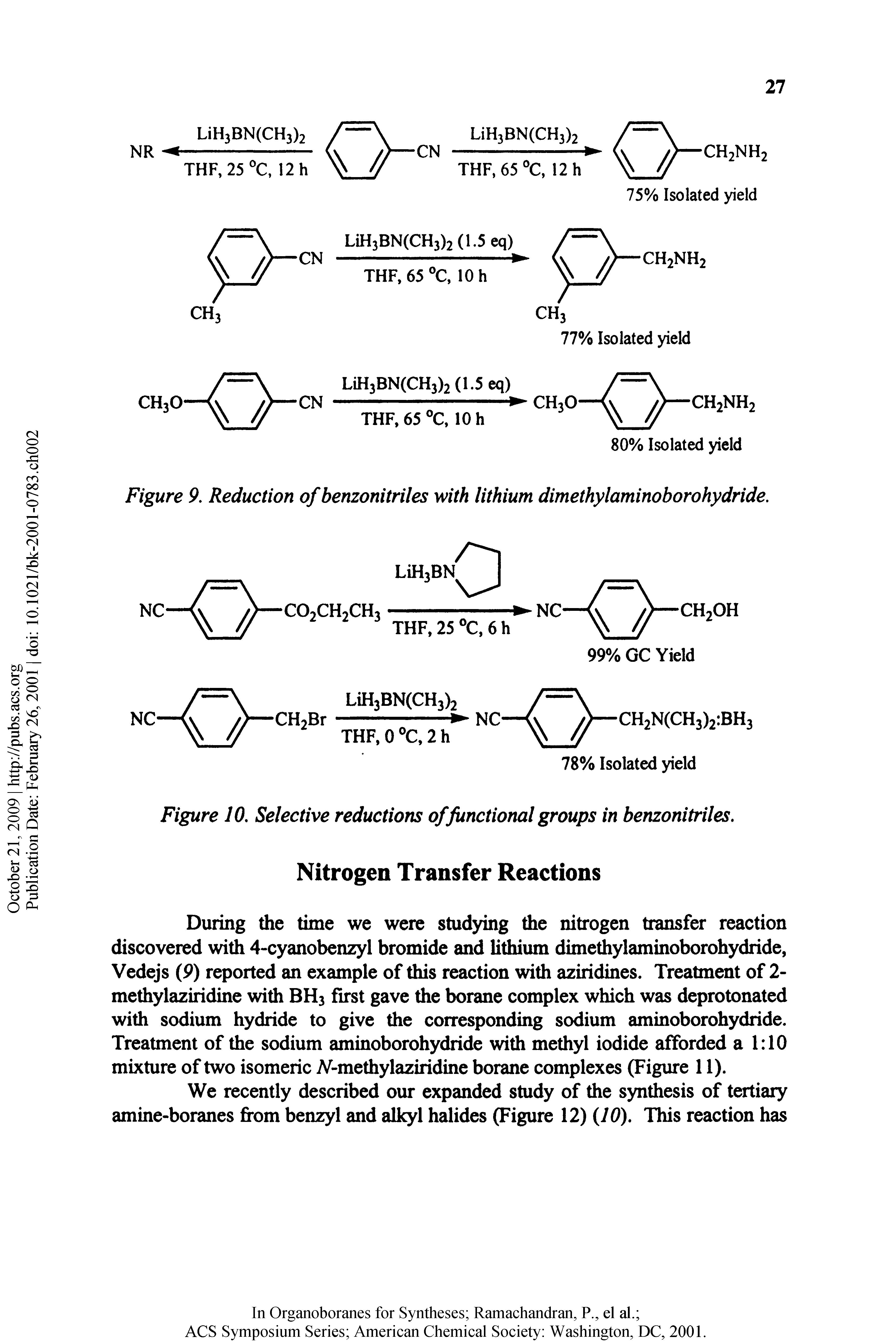 Figure 10, Selective reductions of functional groups in benzonitriles.
