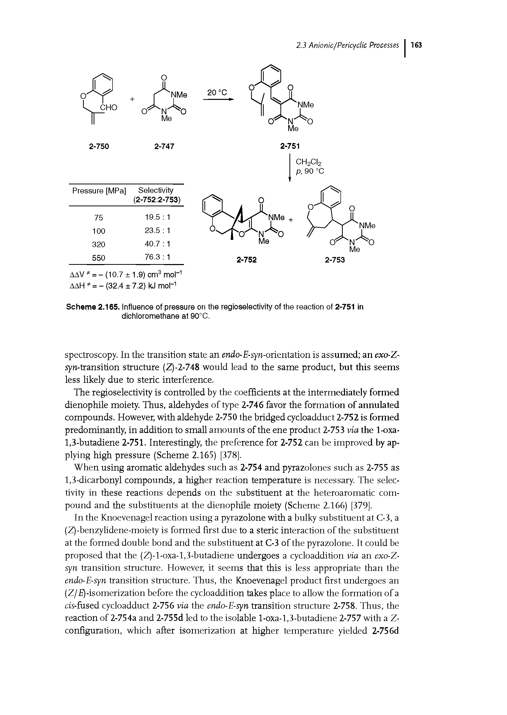 Scheme 2.165. Influence of pressure on the regioselectivity of the reaction of 2-751 in dichloromethane at 90°C.