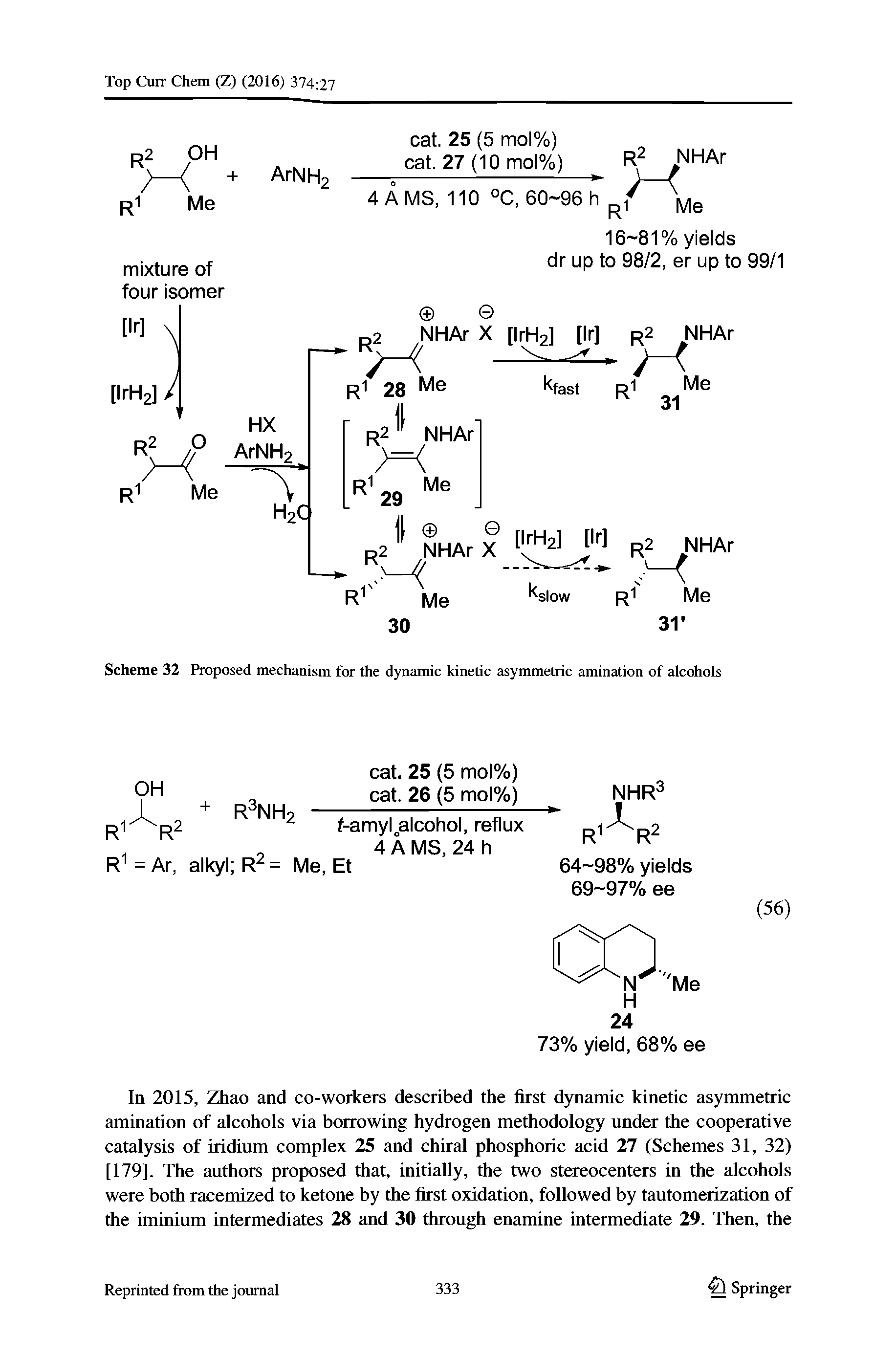 Scheme 32 Proposed mechanism for the dynamic Mnetic asymmetric amination of alcohols...