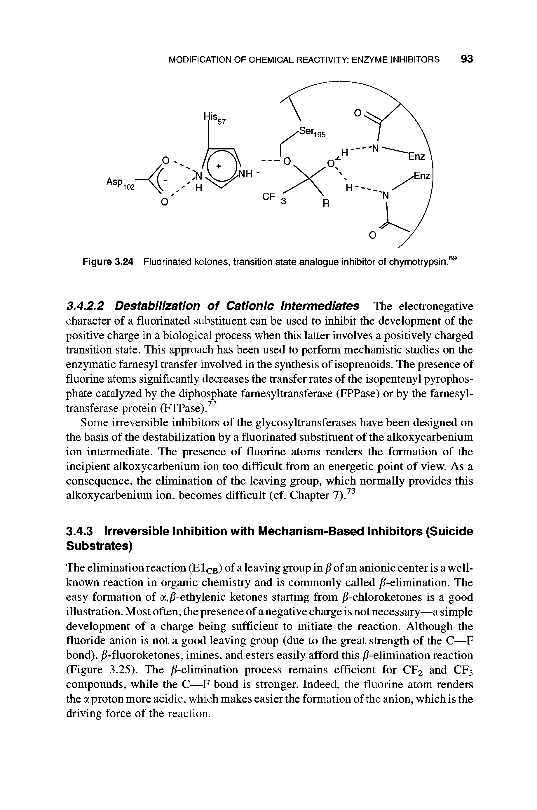 Figure 3.24 Fluorinated ketones, transition state analogue inhibitor of chymotrypsin. ...