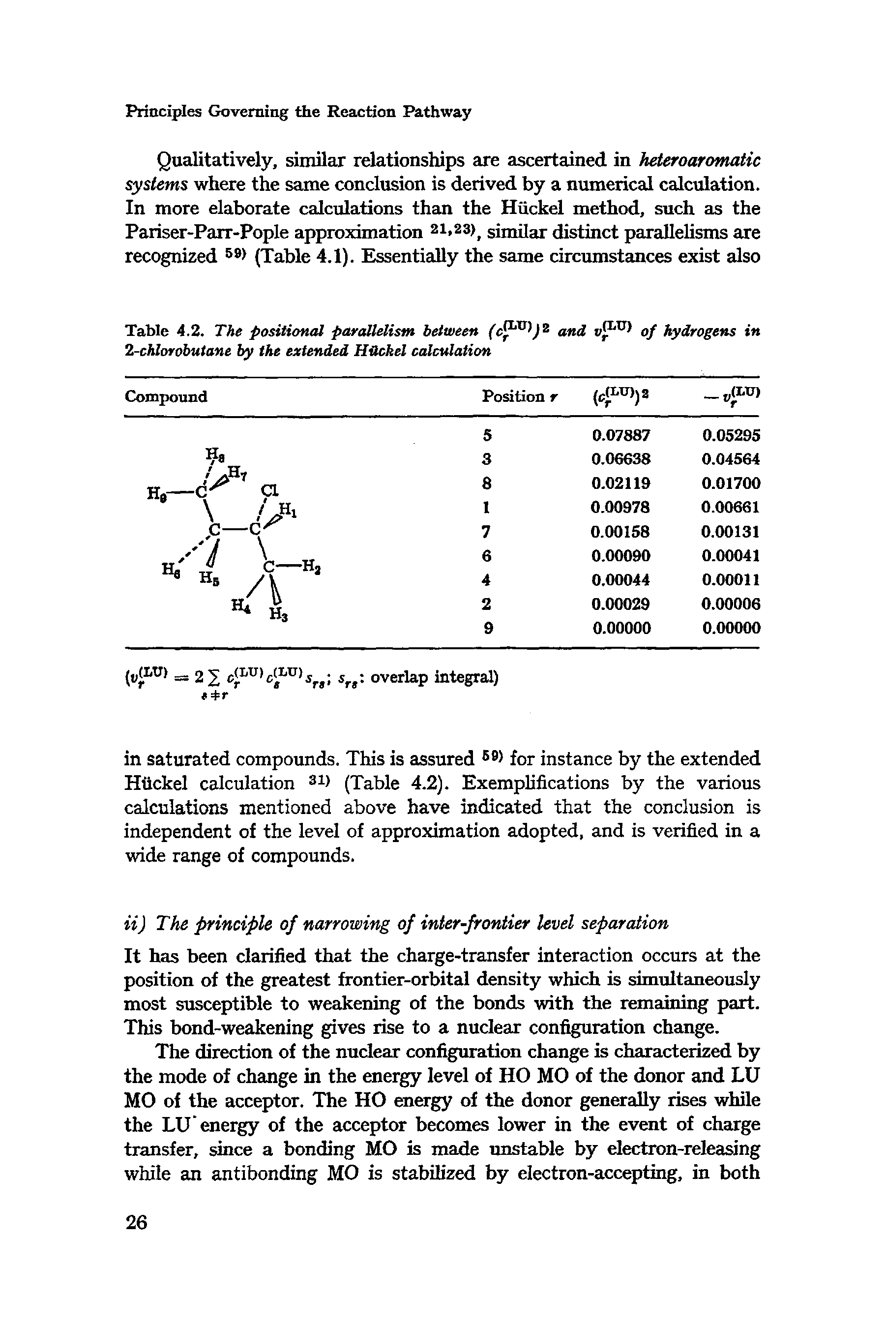 Table 4.2. The positional parallelism between (c ° )2 and of hydrogens in 2-chlorobutane by the extended Hiickel calculation...
