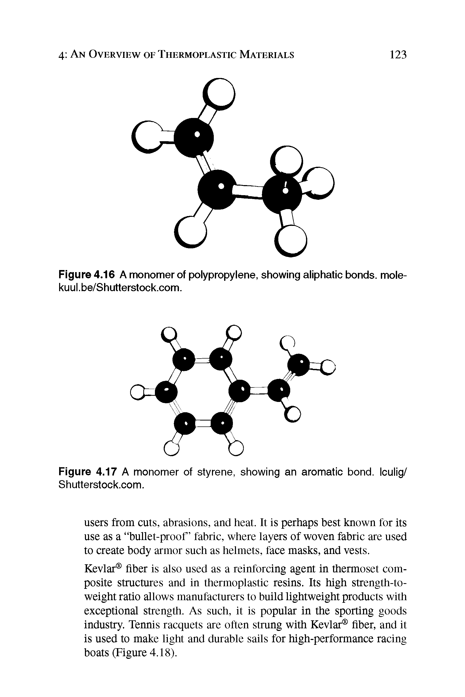 Figure 4.16 A monomer of polypropylene, showing aliphatic bonds, mole-kuul.be/Shutterstock.com.