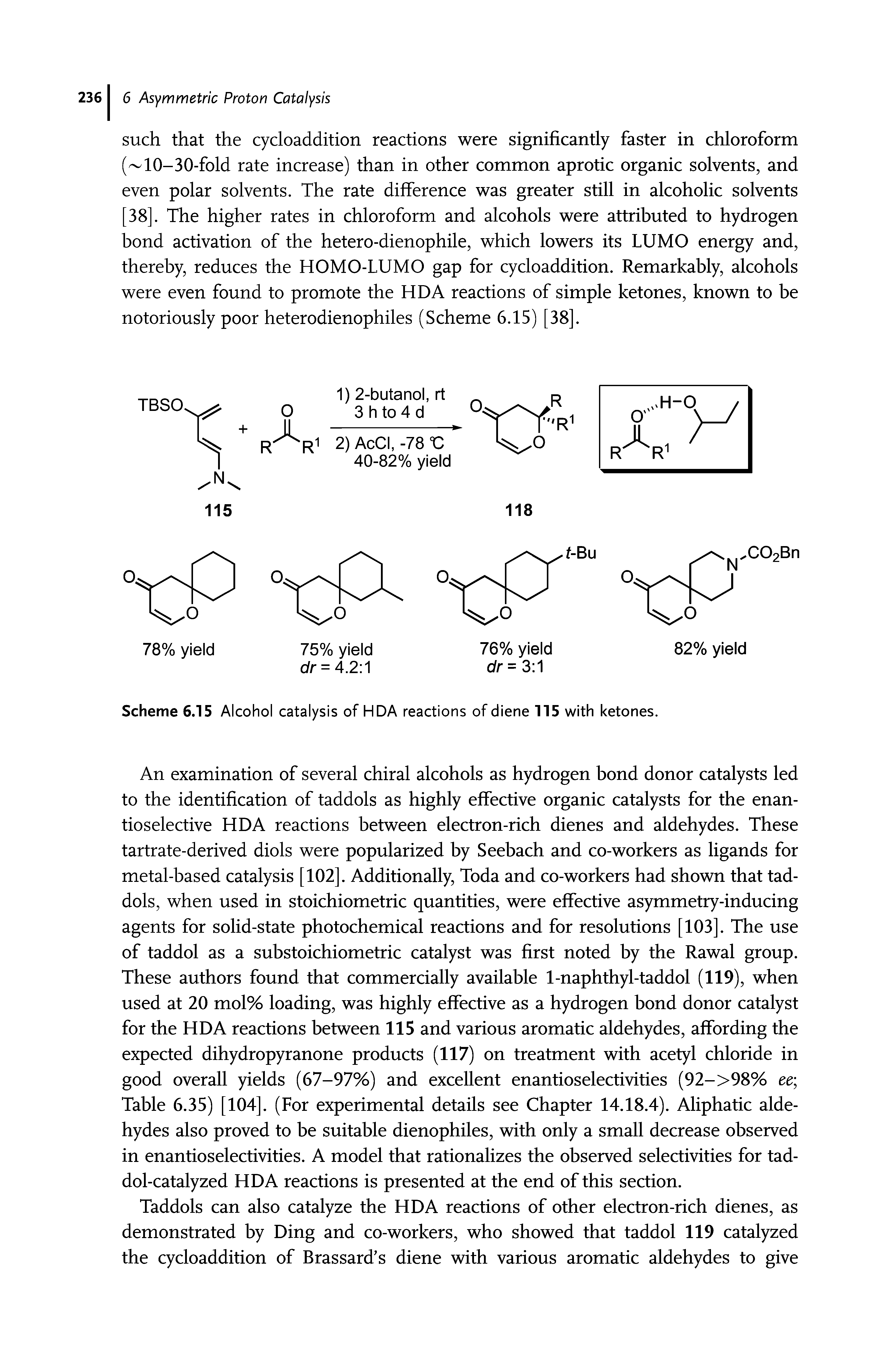 Scheme 6.15 Alcohol catalysis of HDA reactions of diene 115 with ketones.