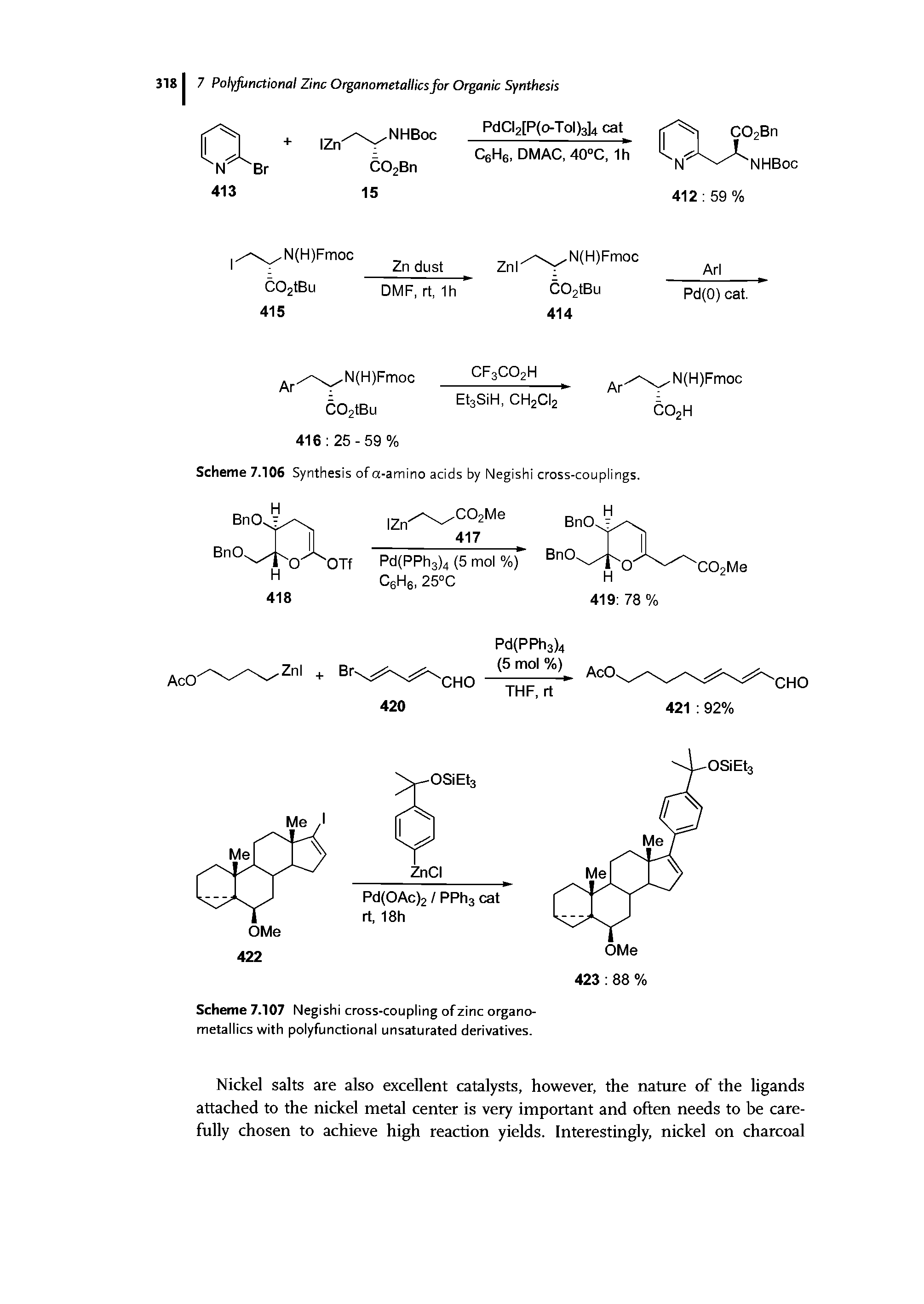 Scheme 7.107 Negishi cross-coupling of zinc organo-metallics with polyfunctional unsaturated derivatives.
