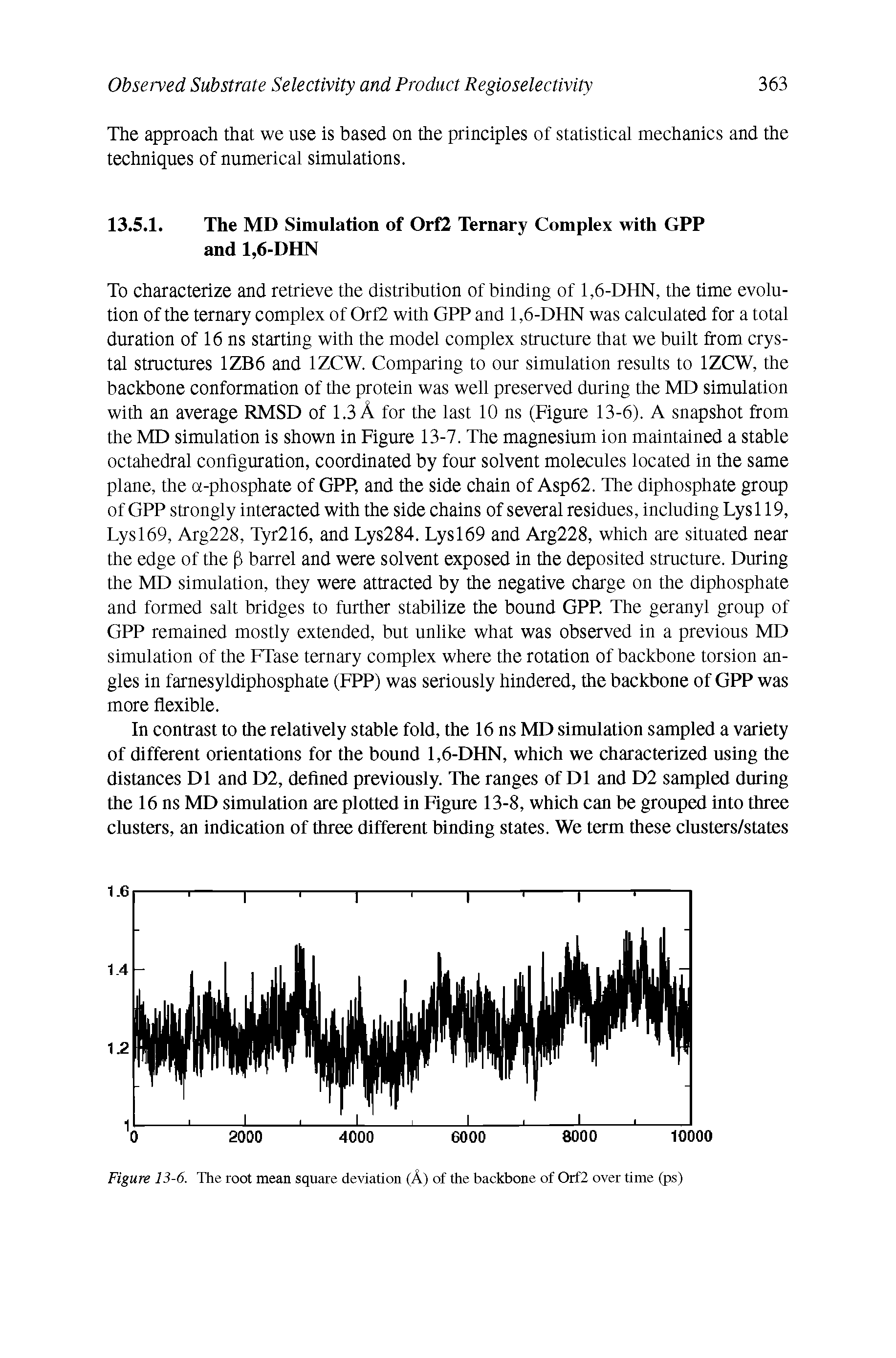 Figure 13-6. The root mean square deviation (A) of the backbone of Orf2 over time (ps)...