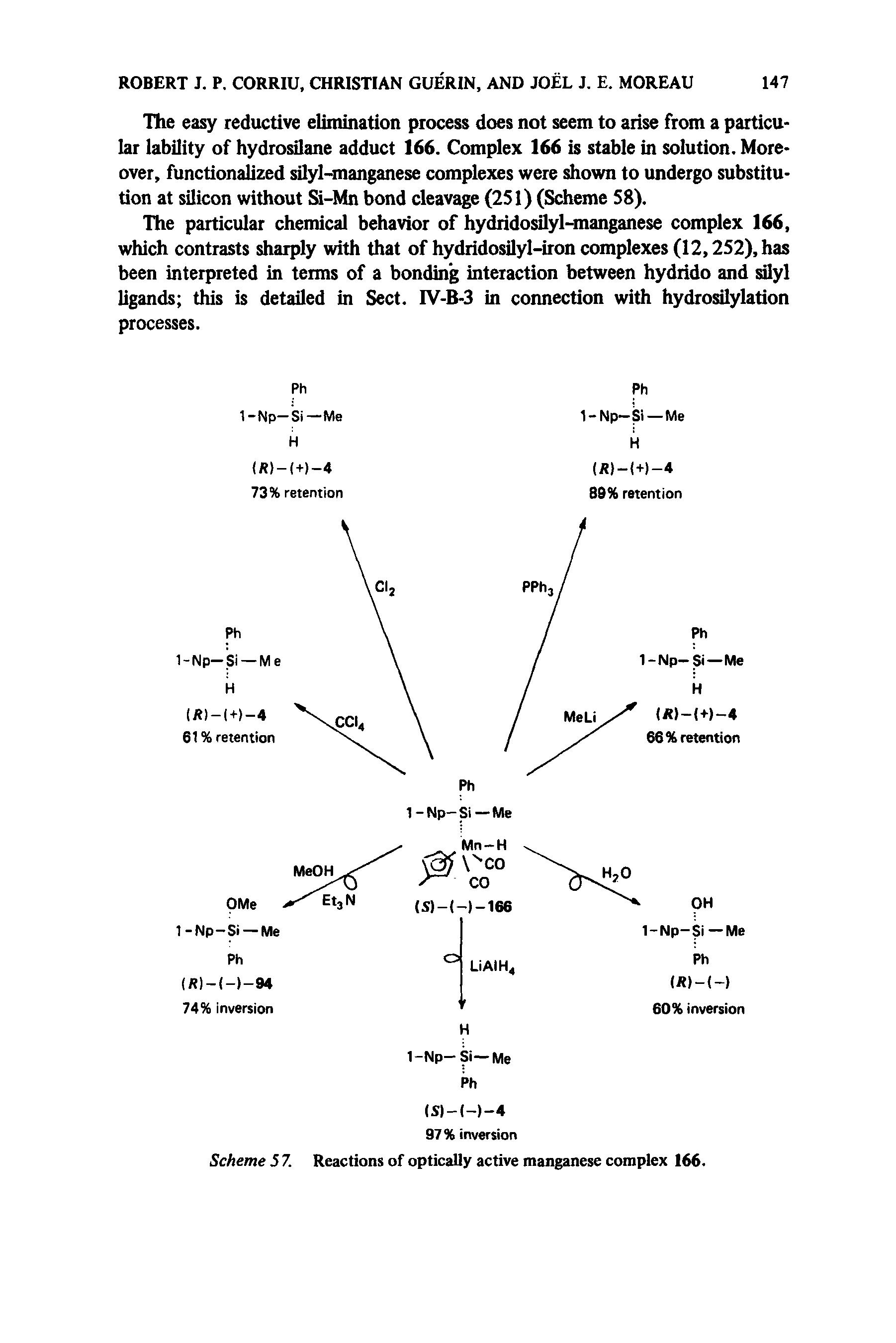 Scheme 5 7. Reactions of optically active manganese complex 166.