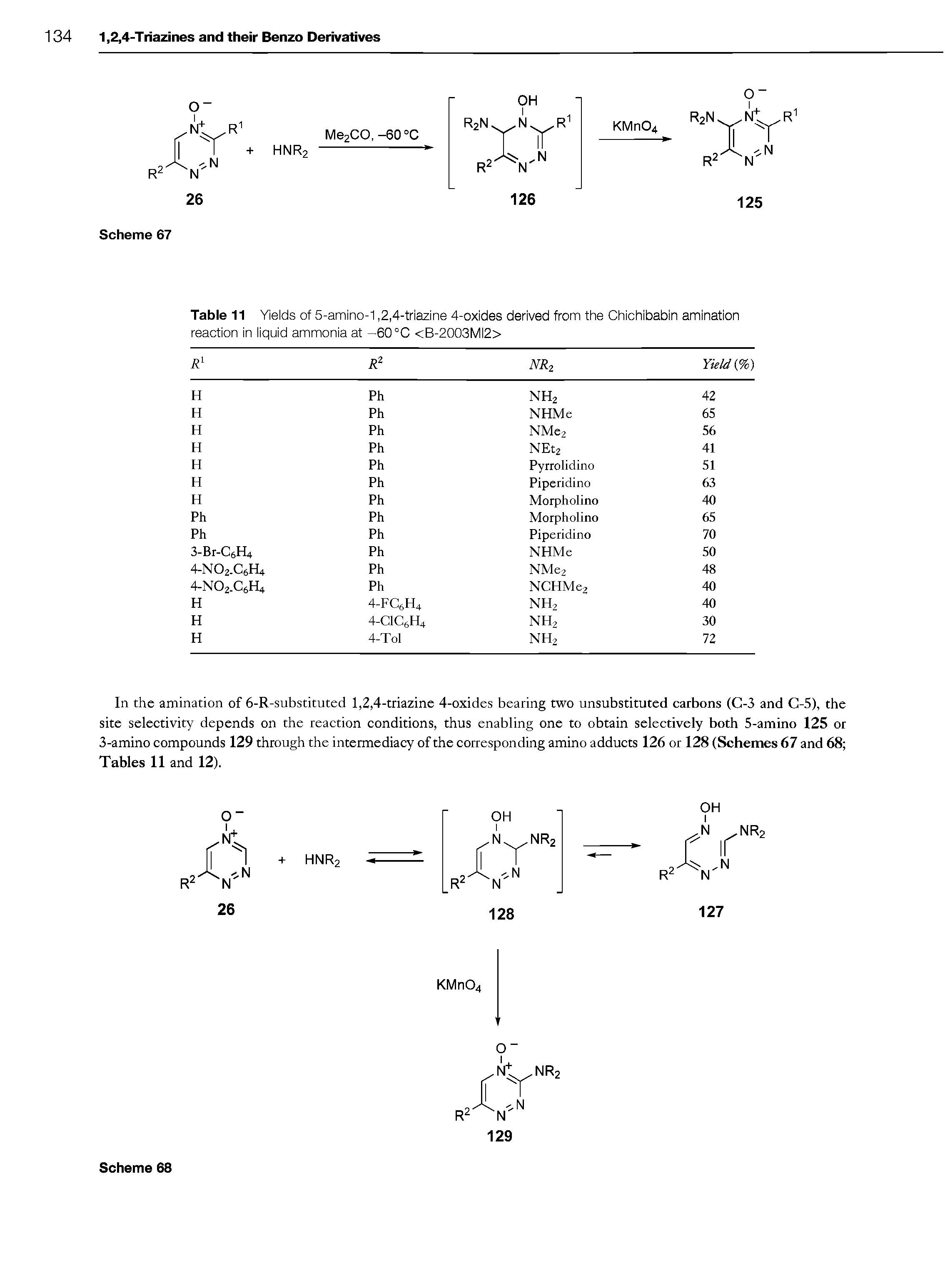 Table 11 Yields of 5-amino-1,2,4-triazine 4-oxides derived from the Chiohibabin amination reaotion in liquid ammonia at -60 °C <B-2003MI2>...