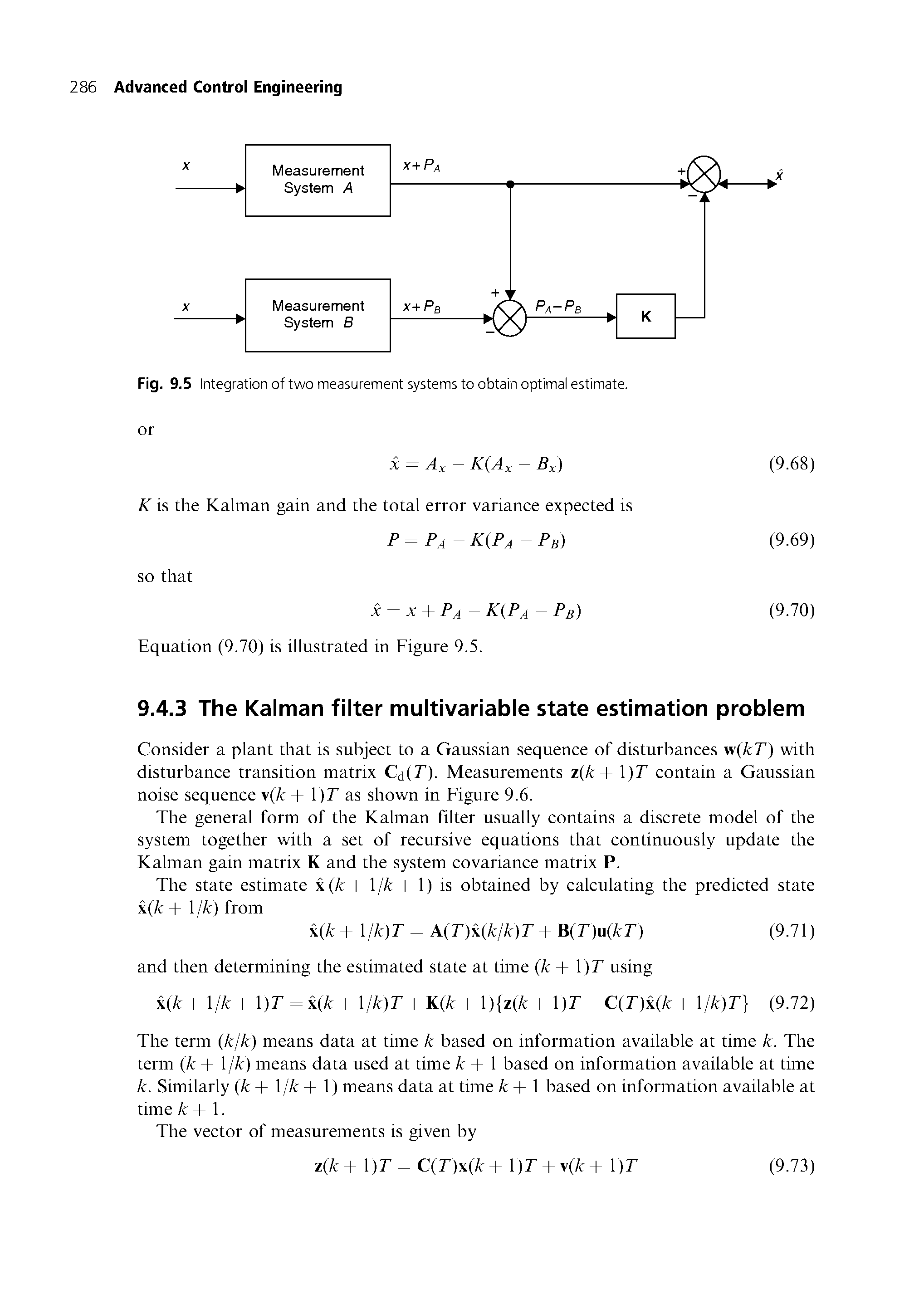 Fig. 9.5 Integration of two measurement systems to obtain optimal estimate.