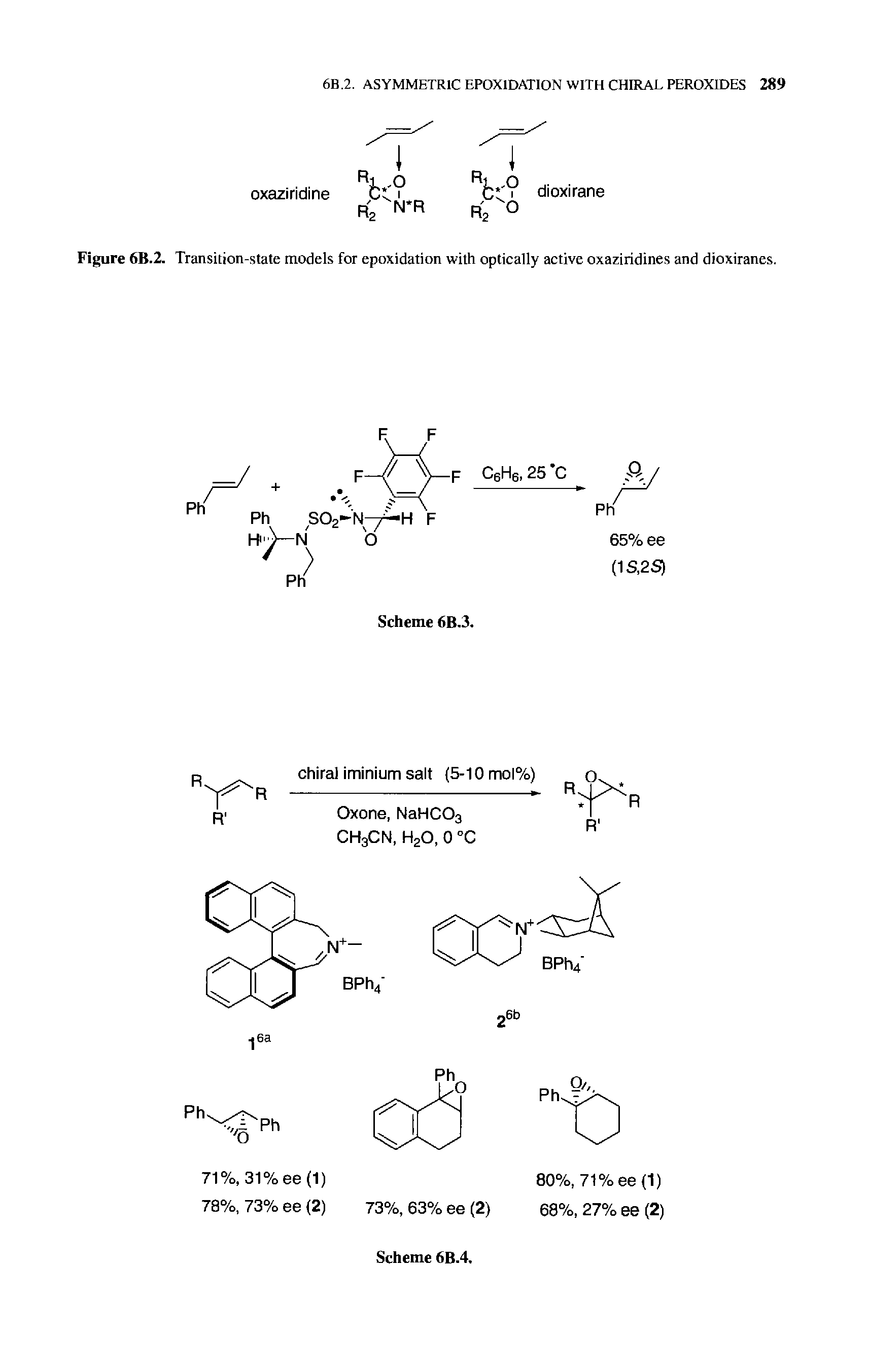 Figure 6B.2. Transition-state models for epoxidation with optically active oxaziridines and dioxiranes.