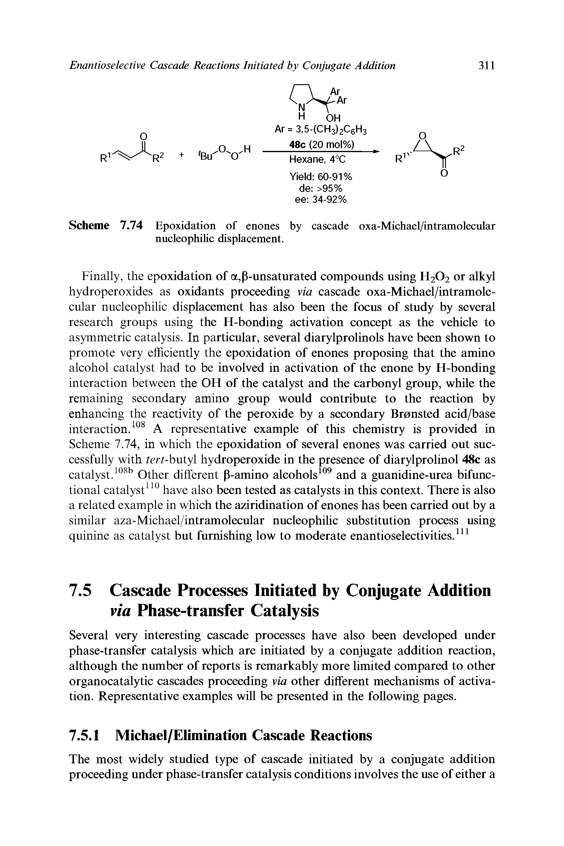 Scheme 7.74 Epoxidation of enones by cascade oxa-Michael/intramolecular nucleophilic displacement.