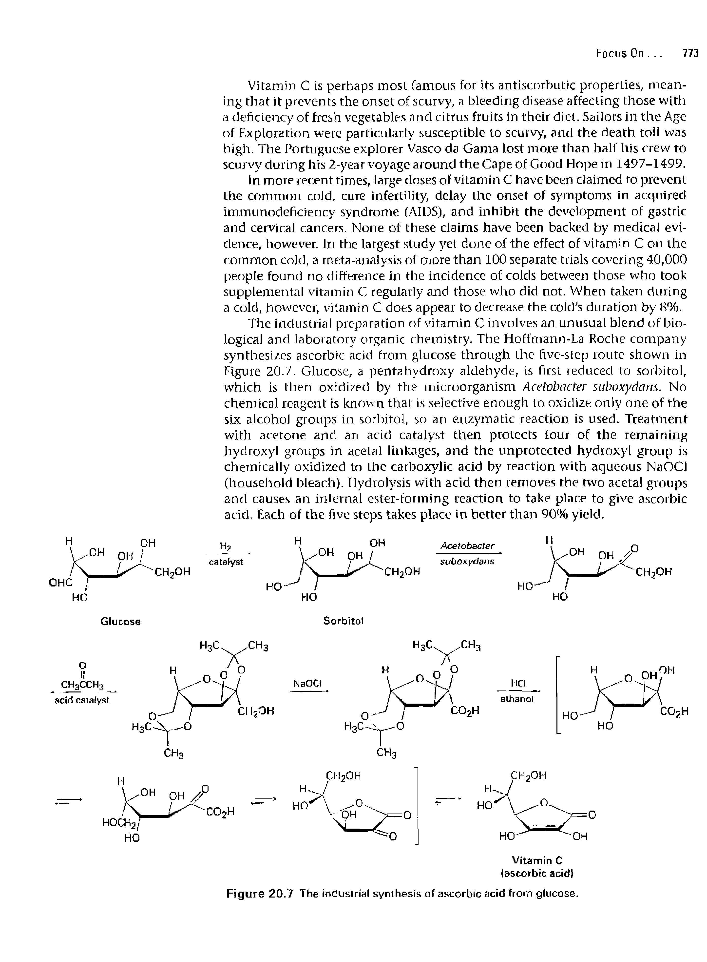 Figure 20.7 The industrial synthesis of ascorbic acid from glucose.
