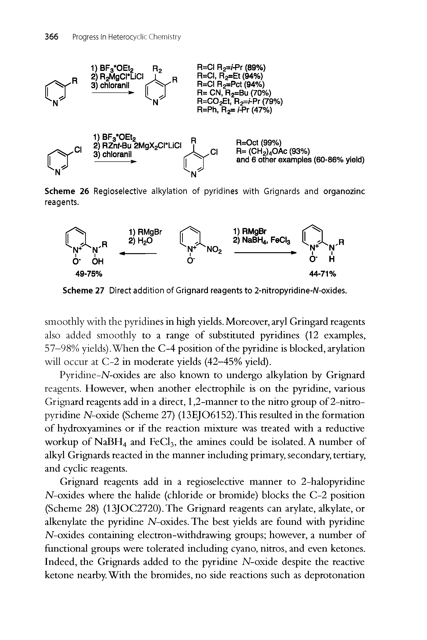 Scheme 26 Regioselective alkylation of pyridines with Grignards and organozinc reagents.