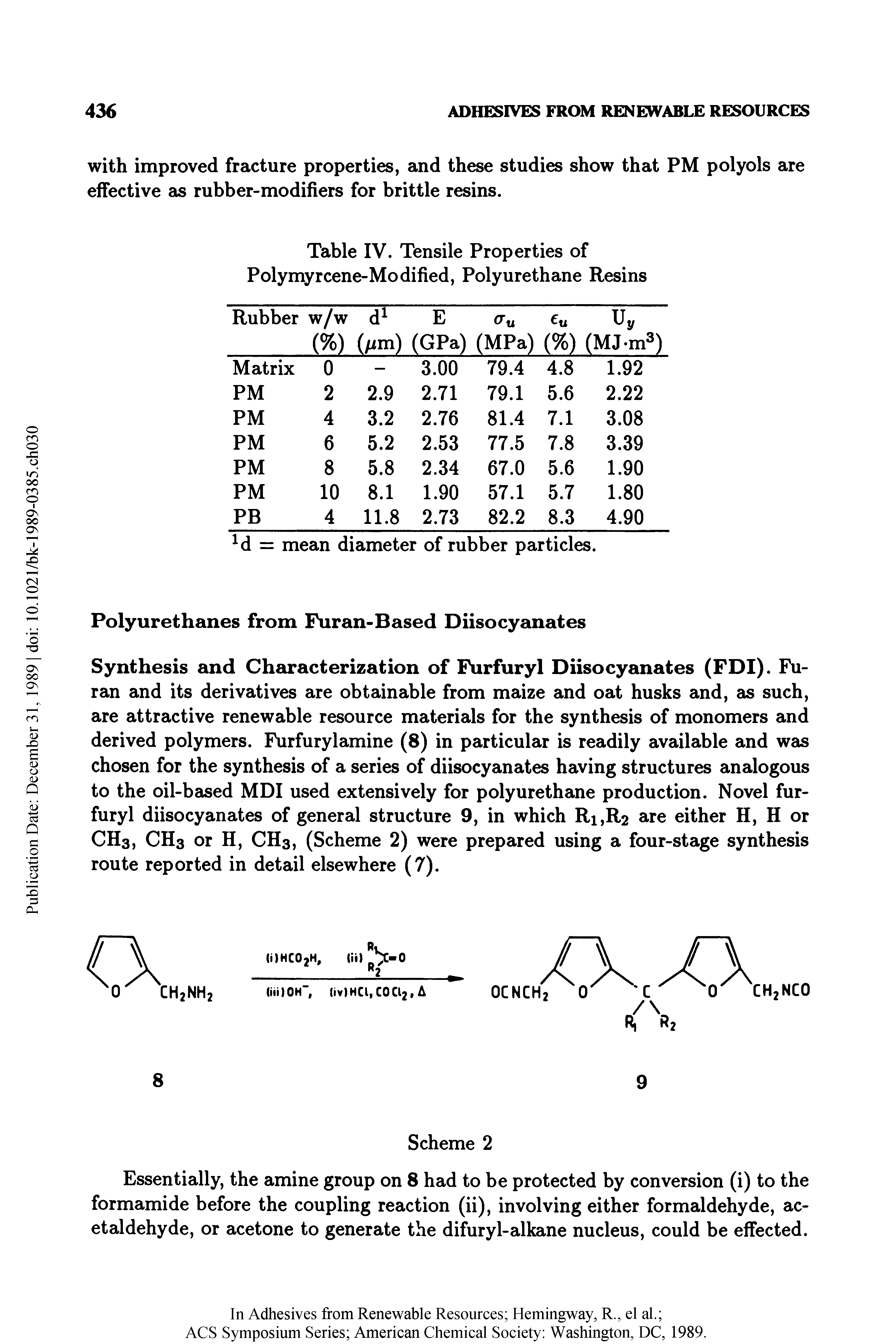 Table IV. Tensile Properties of Polymyrcene-Modified, Polyurethane Resins...