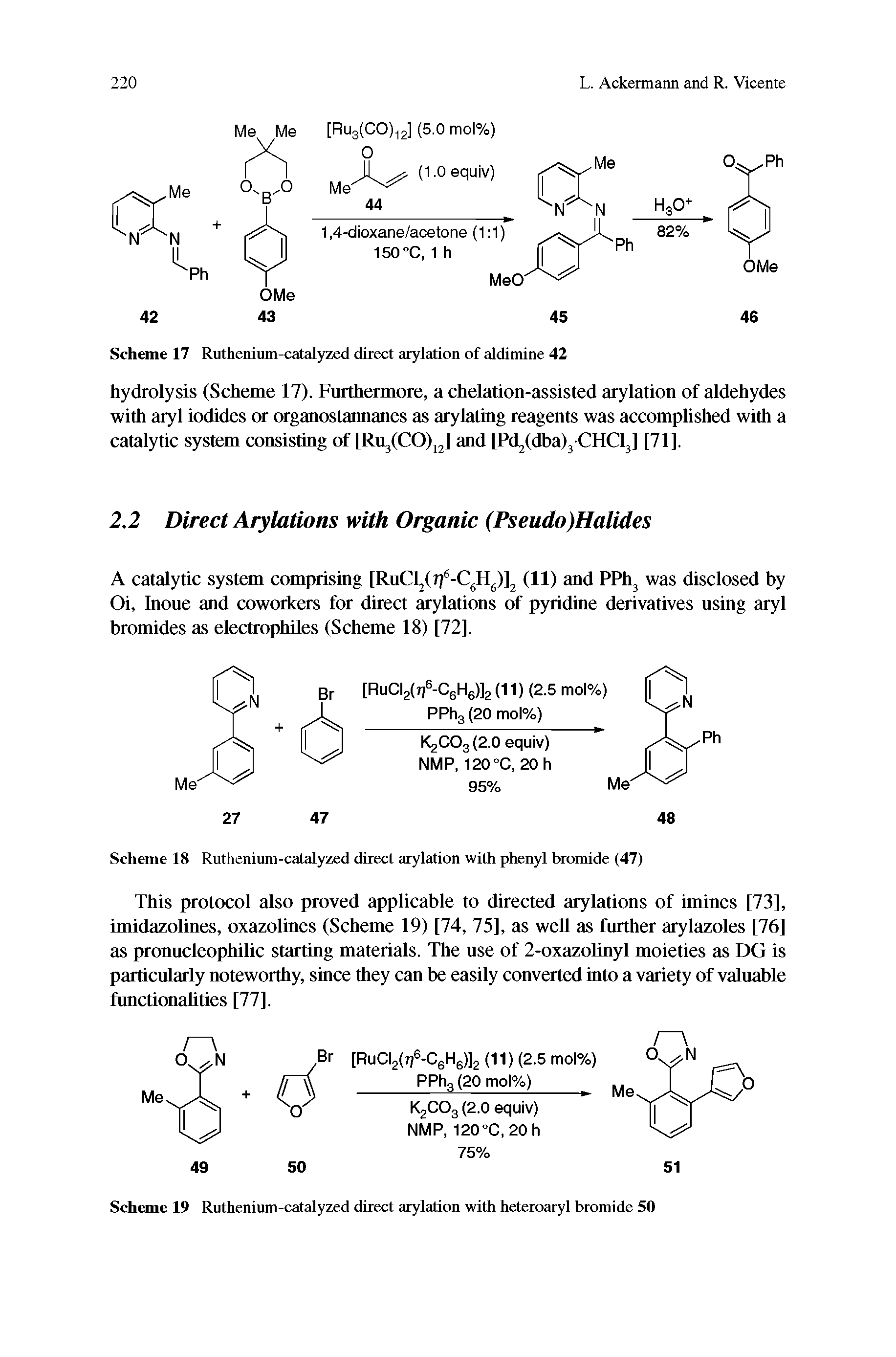 Scheme 19 Ruthenium-catalyzed direct arylation with heteroaryl bromide 50...