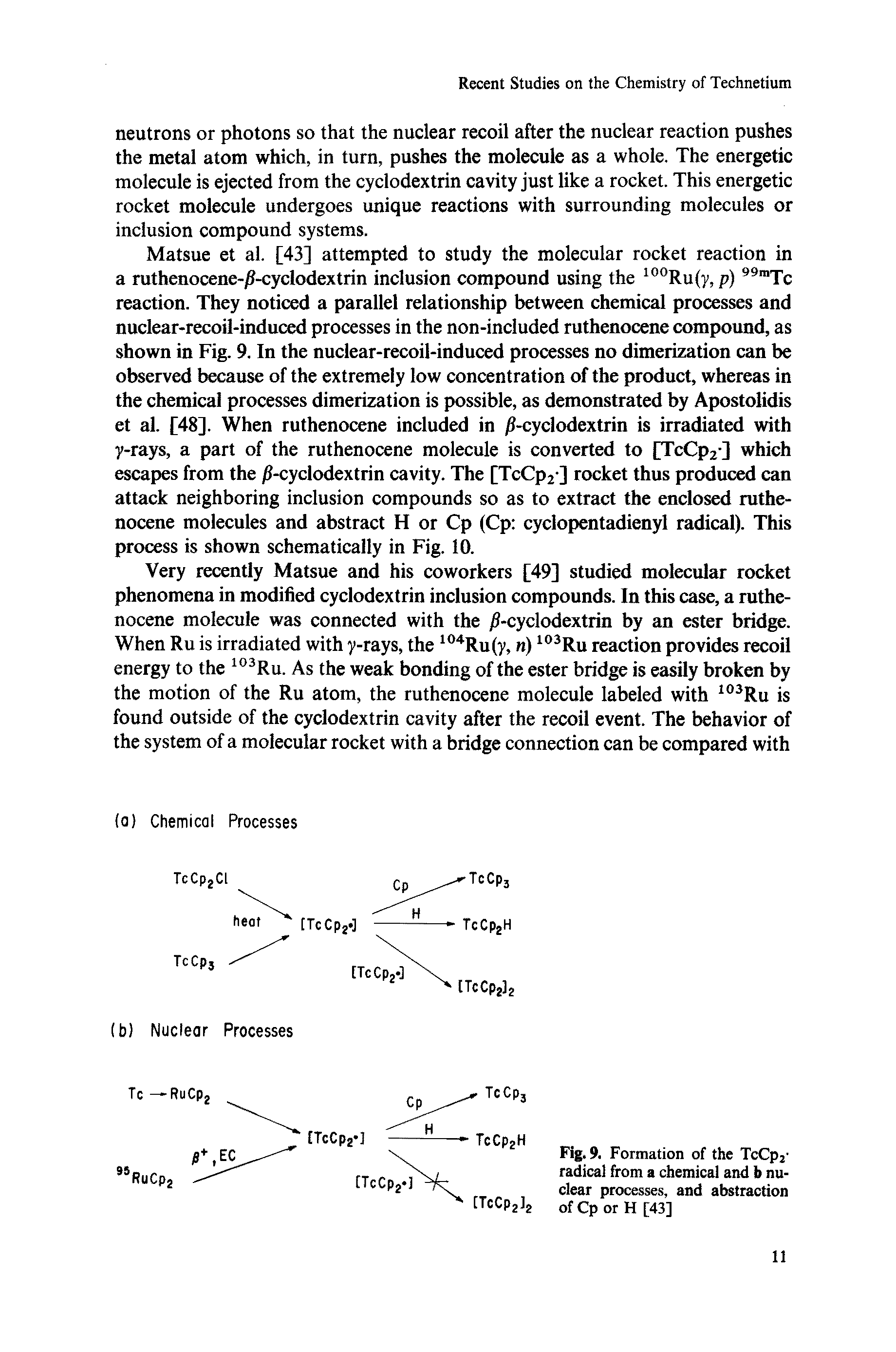 Fig. 9. Formation of the TcCp2-radical from a chemical and b nuclear processes, and abstraction...
