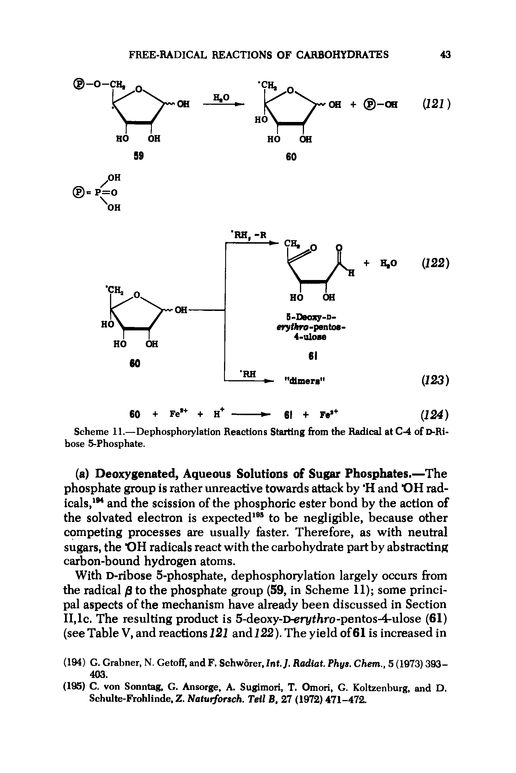 Scheme 11.—Dephosphorylation Reactions Starting from the Radical at C-4 of D-Ri-bose 5-Phosphate.