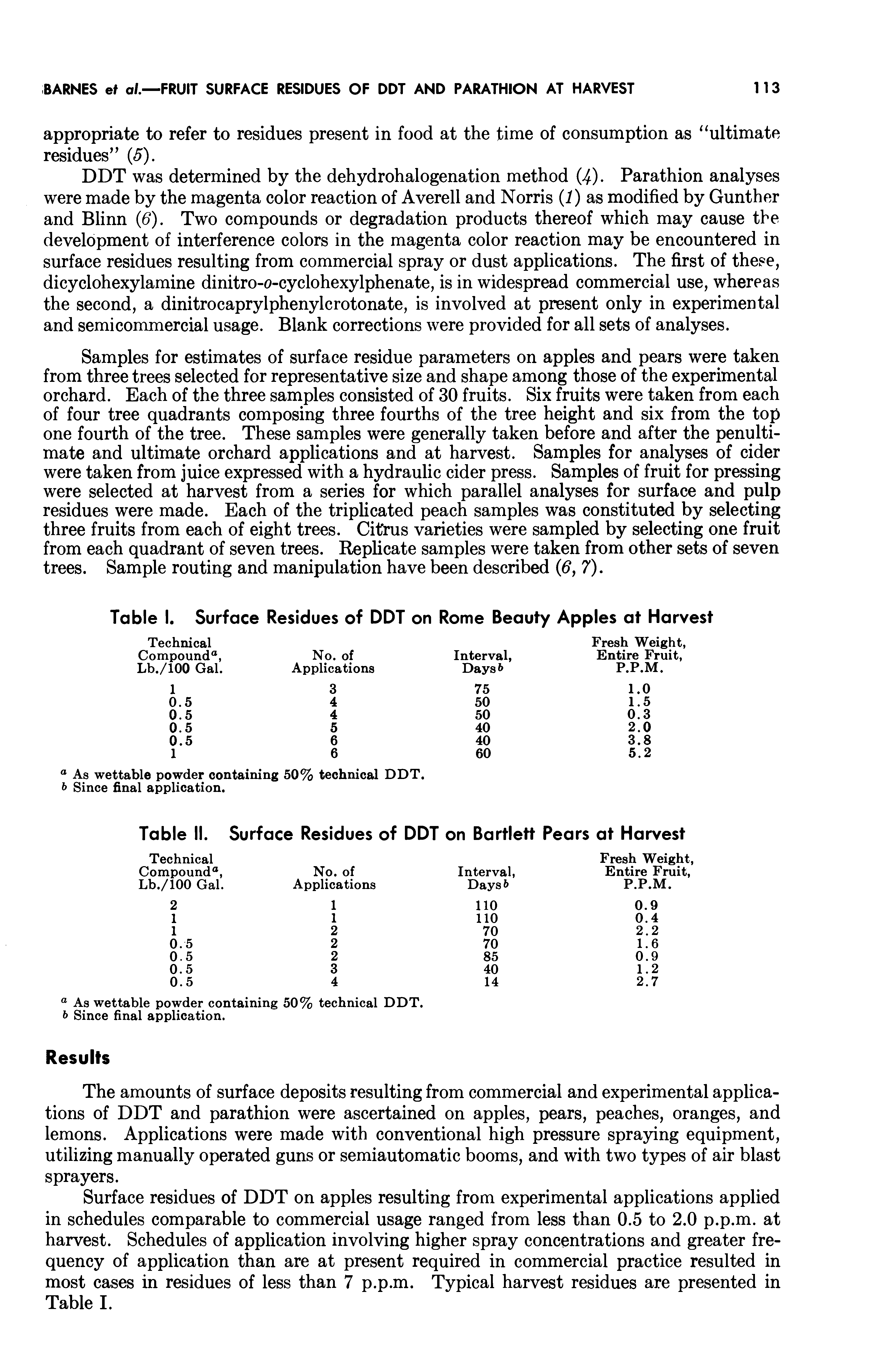 Table I. Surface Residues of DDT on Rome Beauty Apples at Harvest...