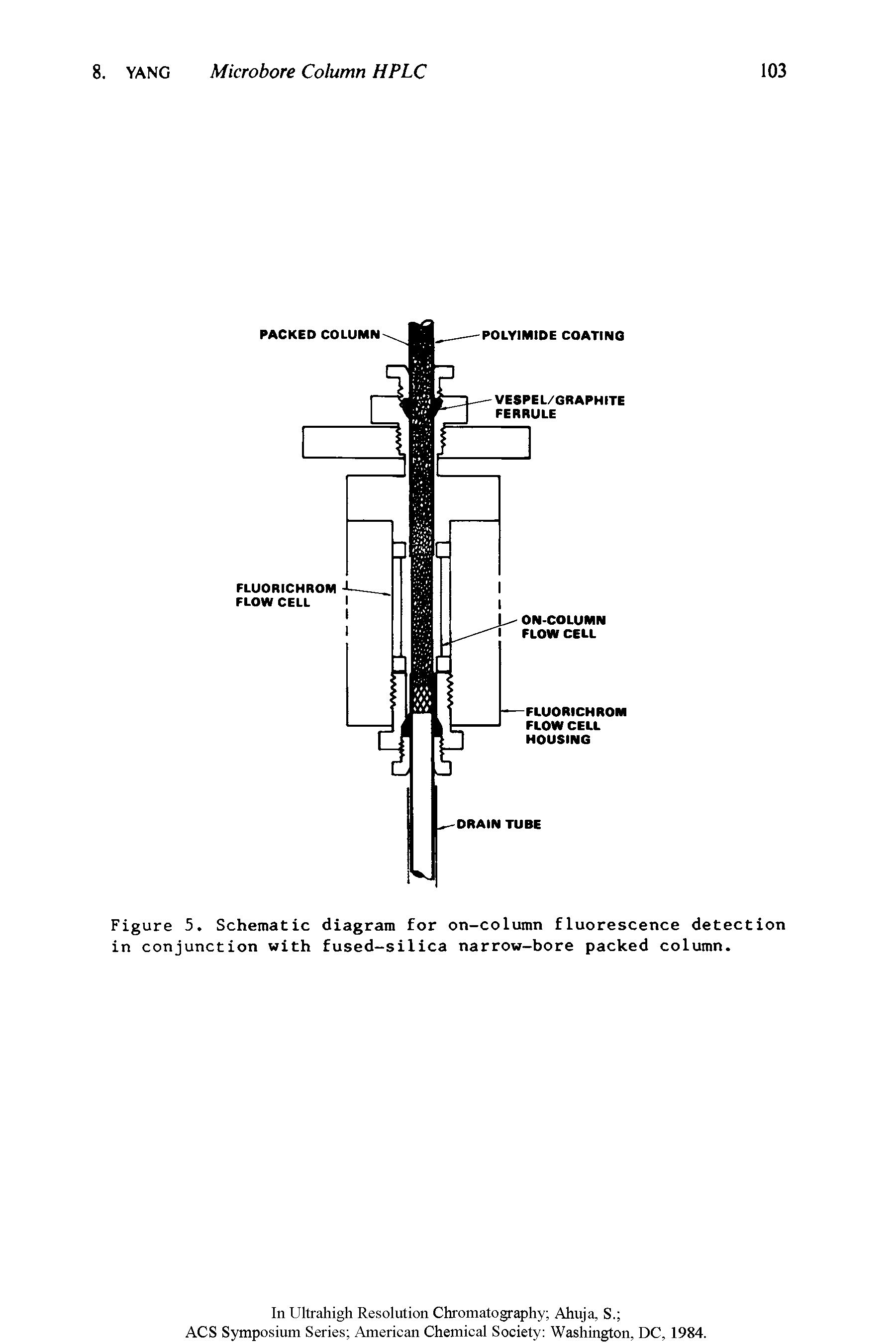 Figure 5. Schematic diagram for on-column fluorescence detection in conjunction with fused-silica narrow-bore packed column.