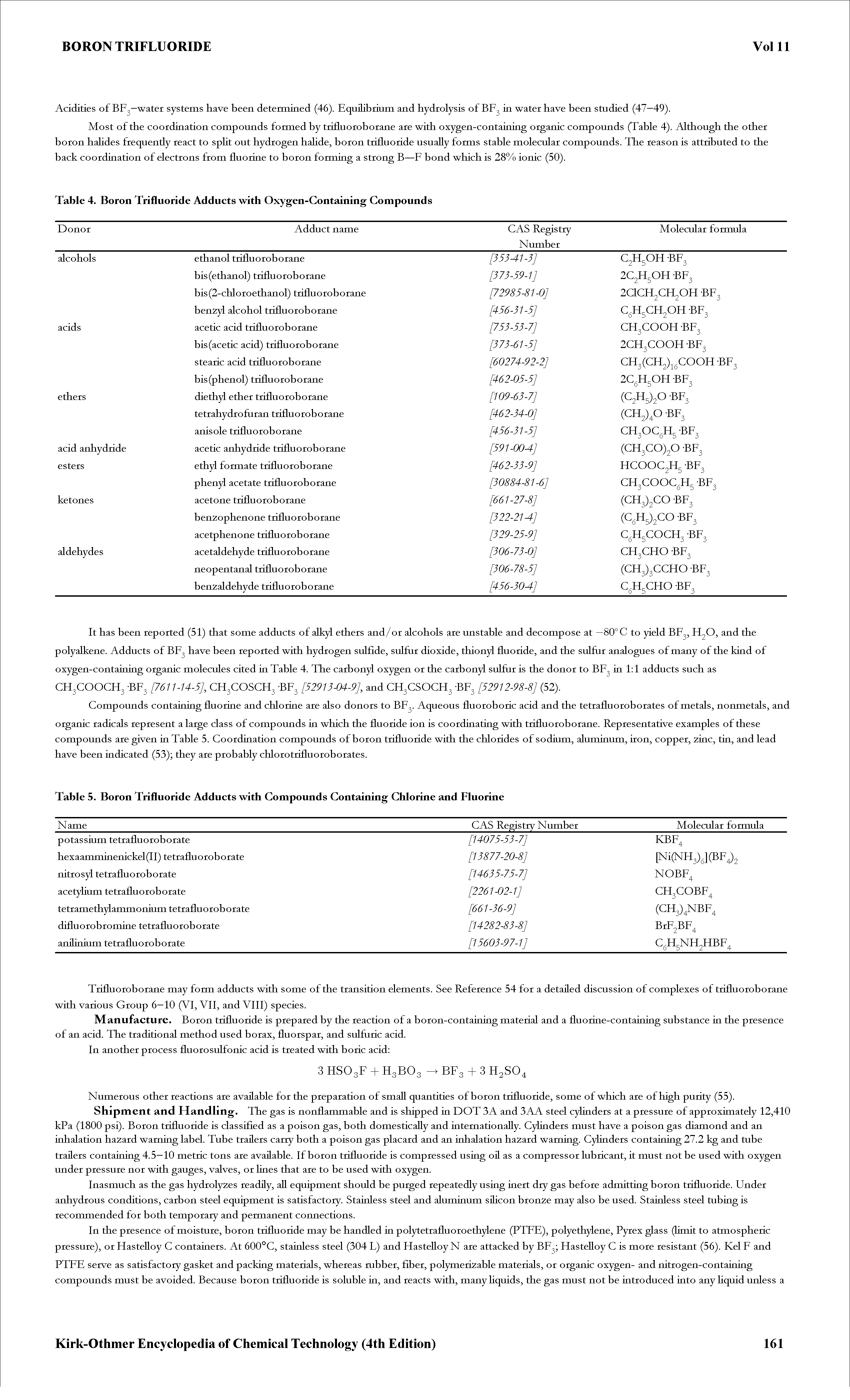 Table 4. Boron Trifluoride Adducts with Oxygen-Containing Compounds...