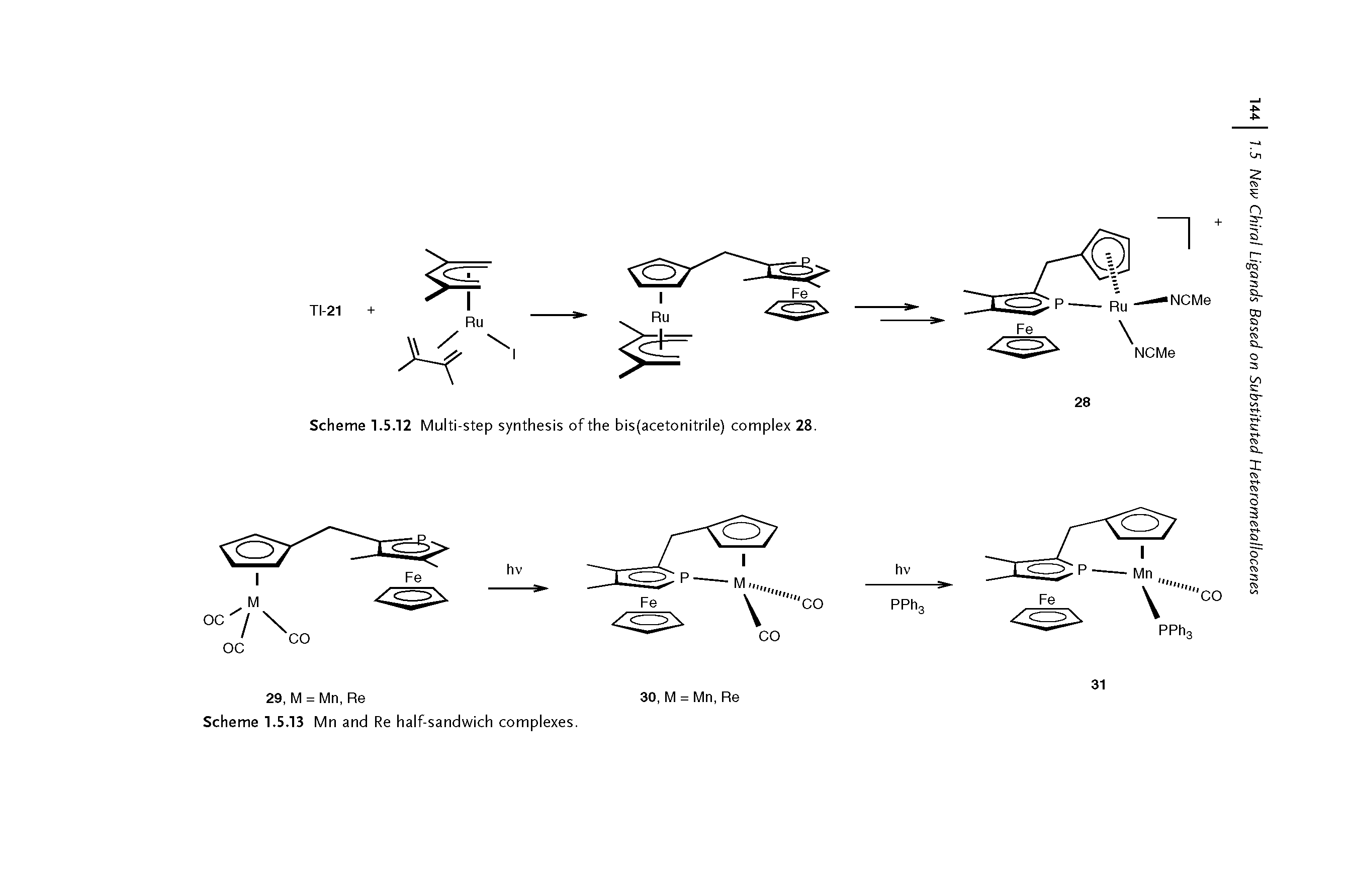 Scheme 1,5.12 Multi-step synthesis of the bis(acetonitrile) complex 28.