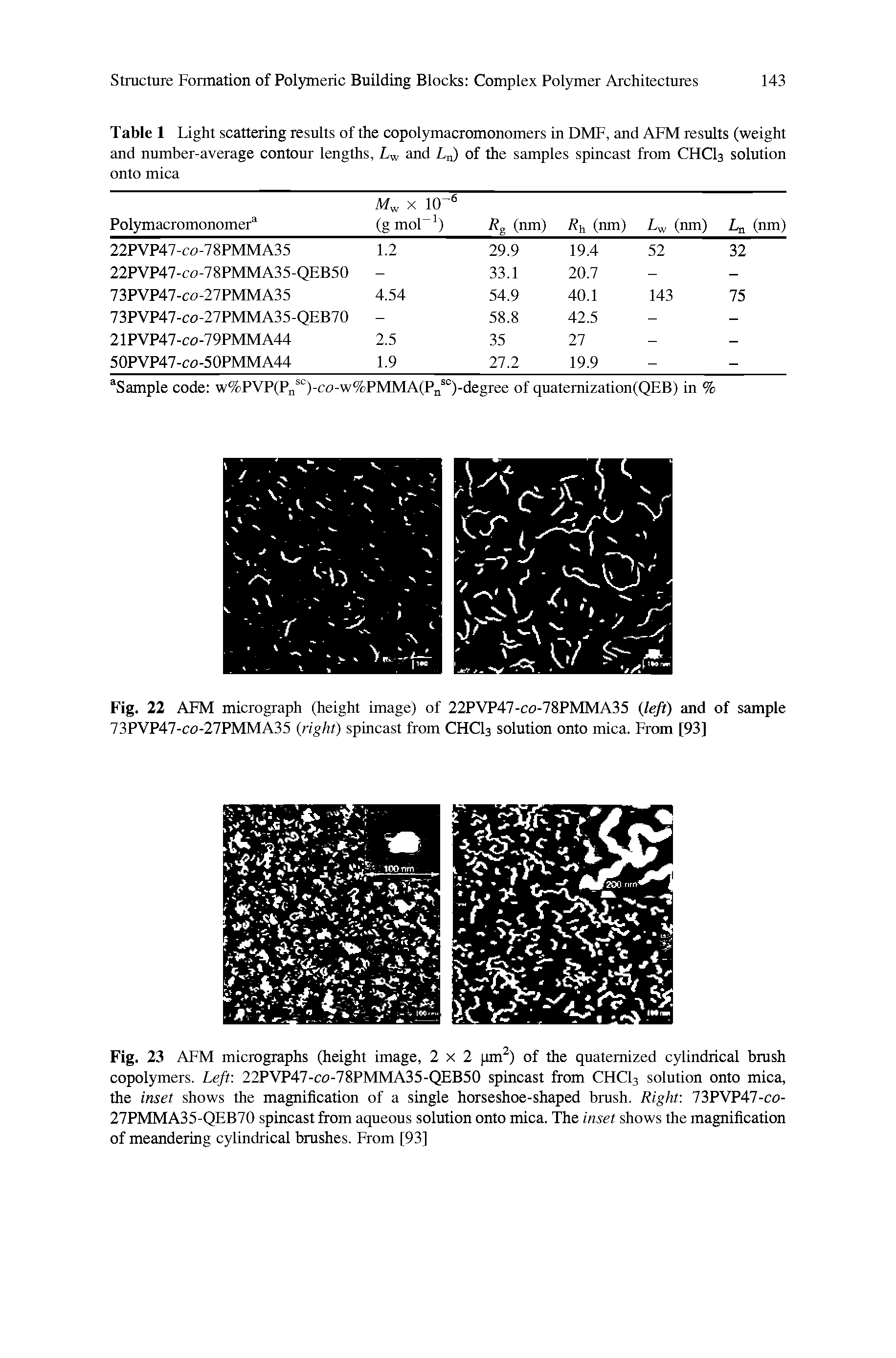 Table 1 Light scattering results of the copolymacromonomers in DMF, and AFM results (weight and number-average contour lengths, L and Ln) of the samples spincast from CHCI3 solution onto mica...