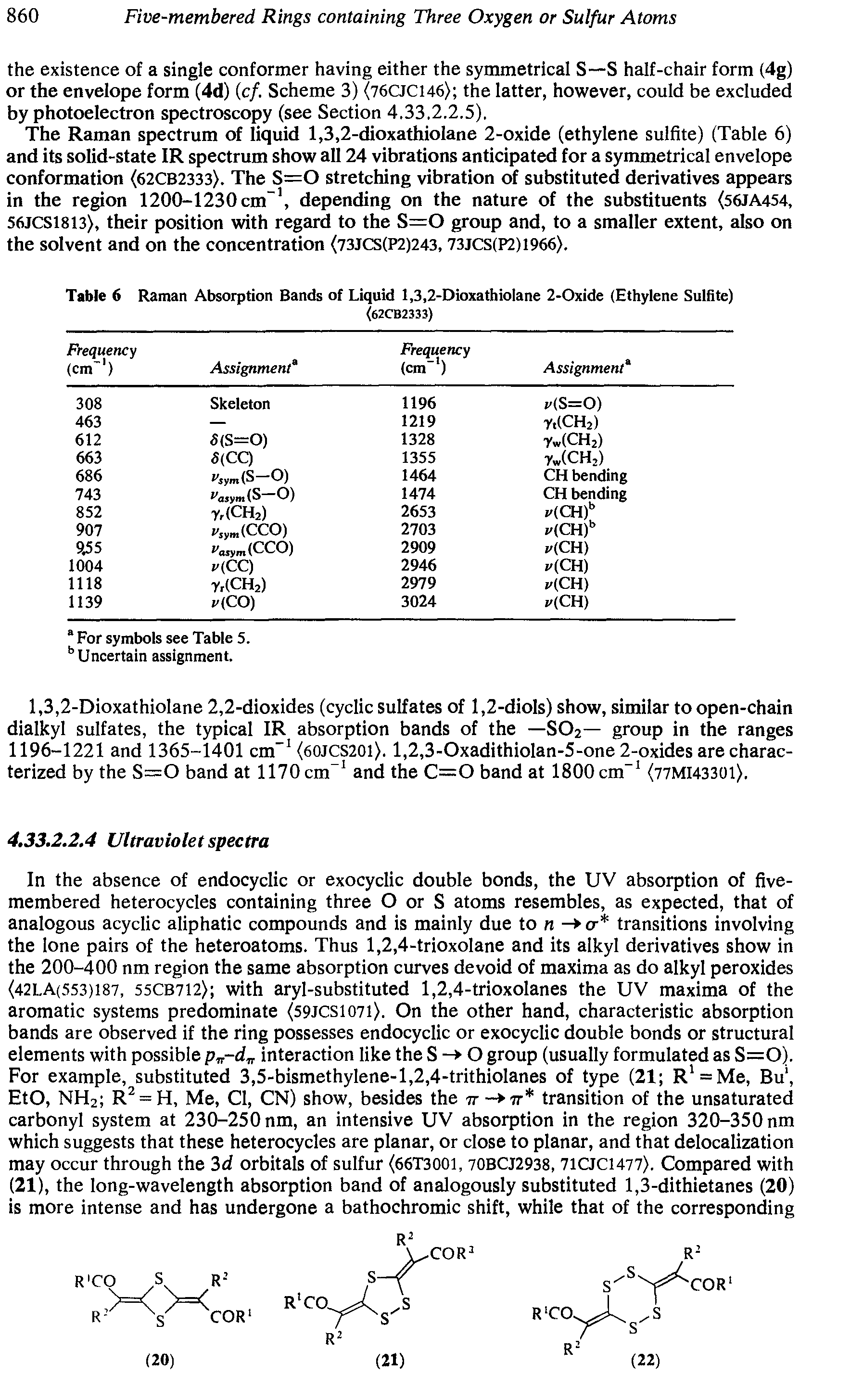 Table 6 Raman Absorption Bands of Liquid 1,3,2-DioxathioIane 2-Oxide (Ethylene Sulfite)...