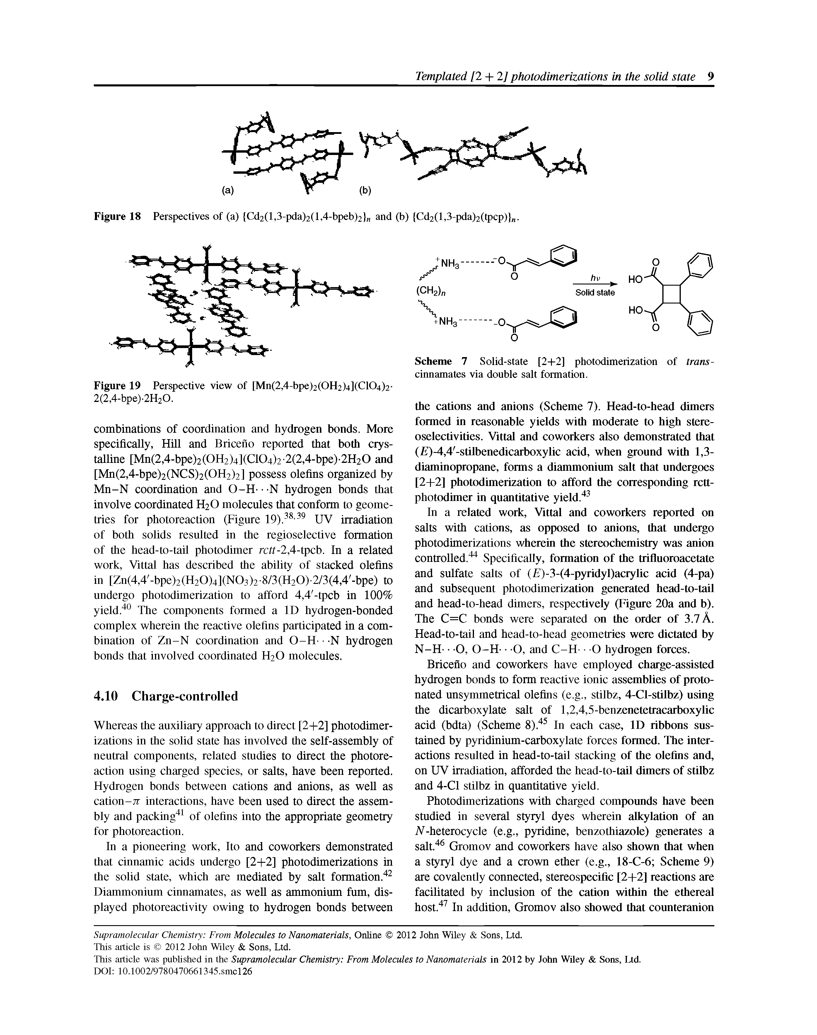 Scheme 7 Solid-state [2-1-2] photodimerization of trans-cinnamates via double salt formation.