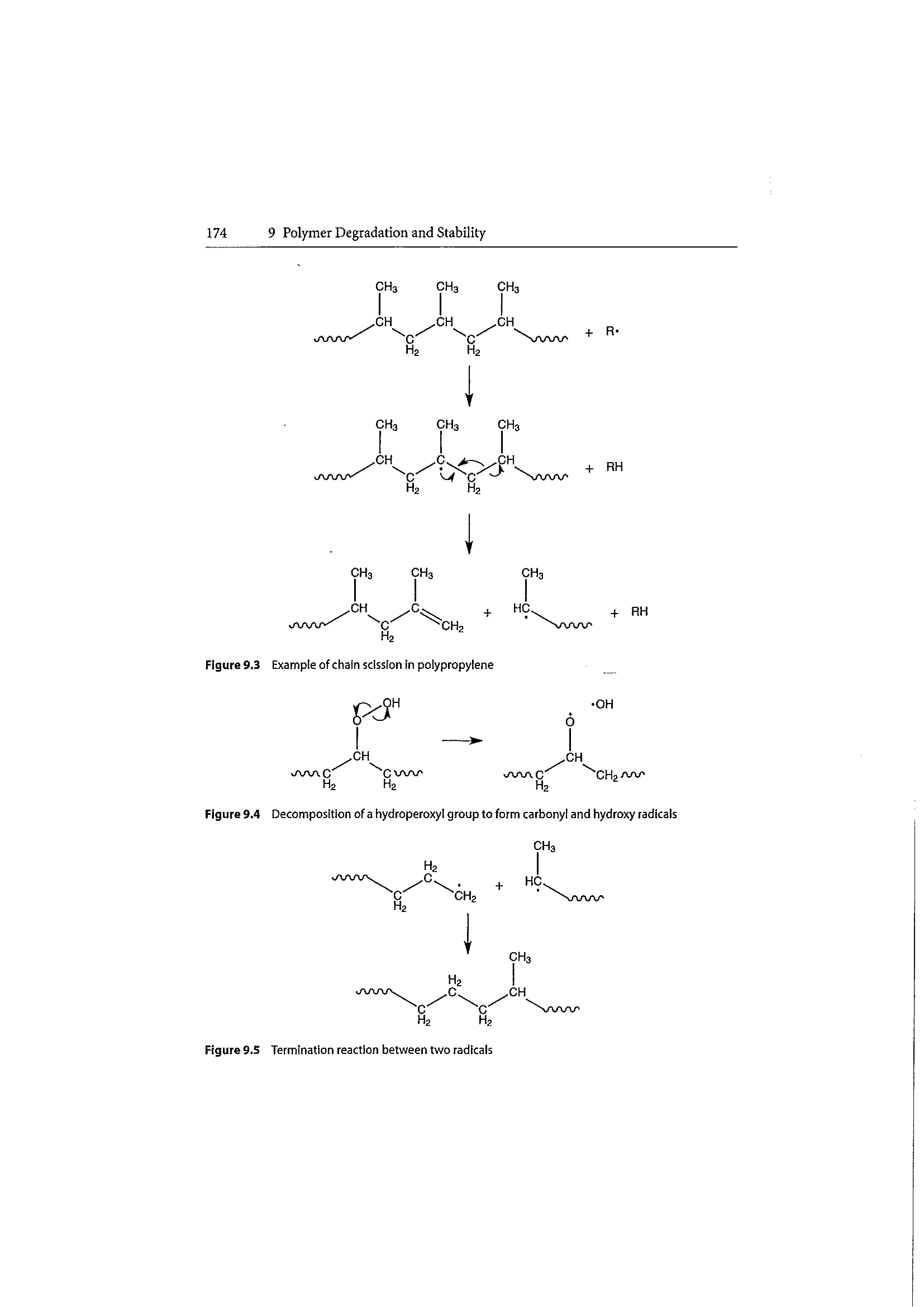 Figure 9.4 Decomposition of a hydroperoxyl group to form carbonyl and hydroxy radicals...