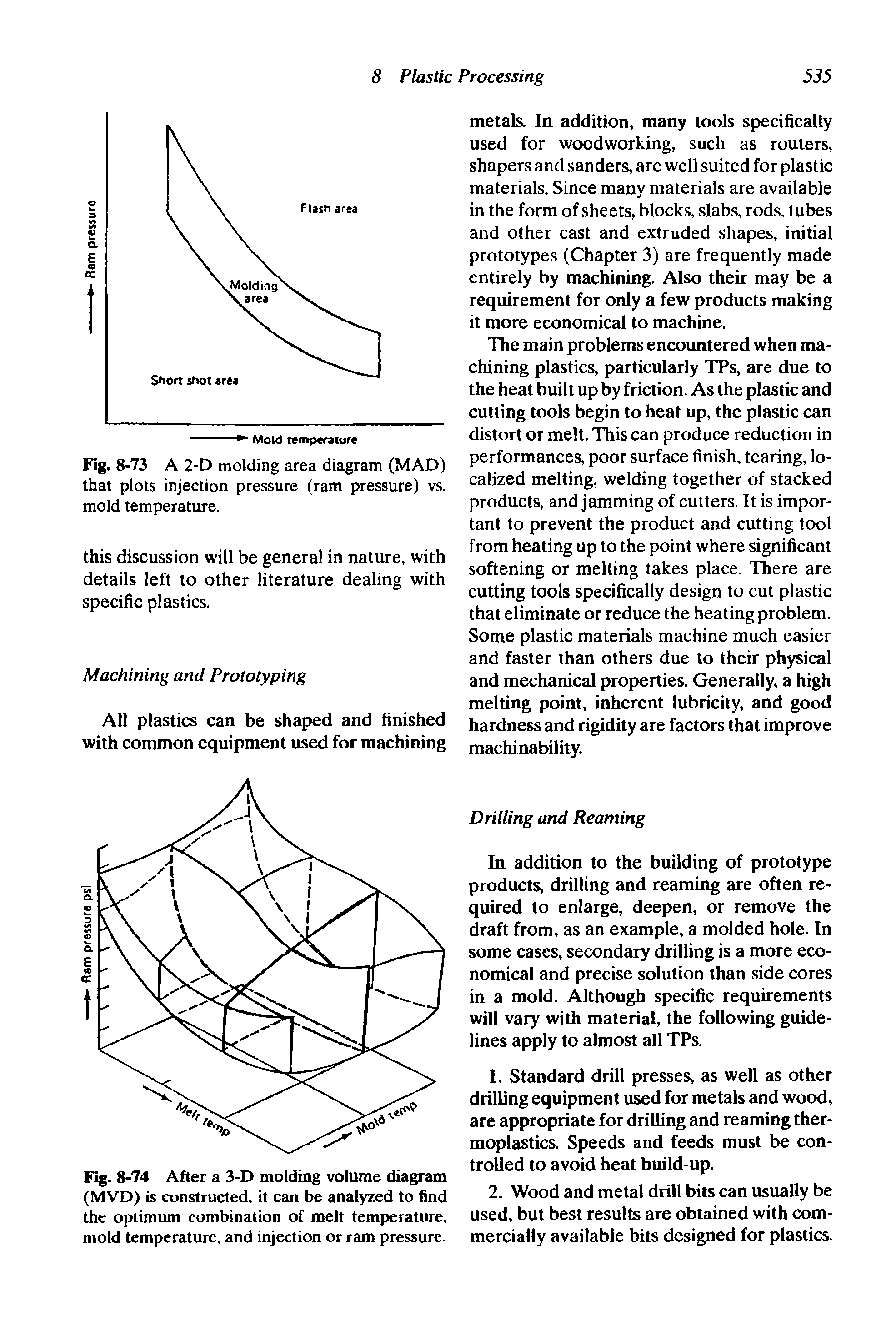 Fig. 8-73 A 2-D molding area diagram (MAD) that plots injection pressure (ram pressure) vs. mold temperature.