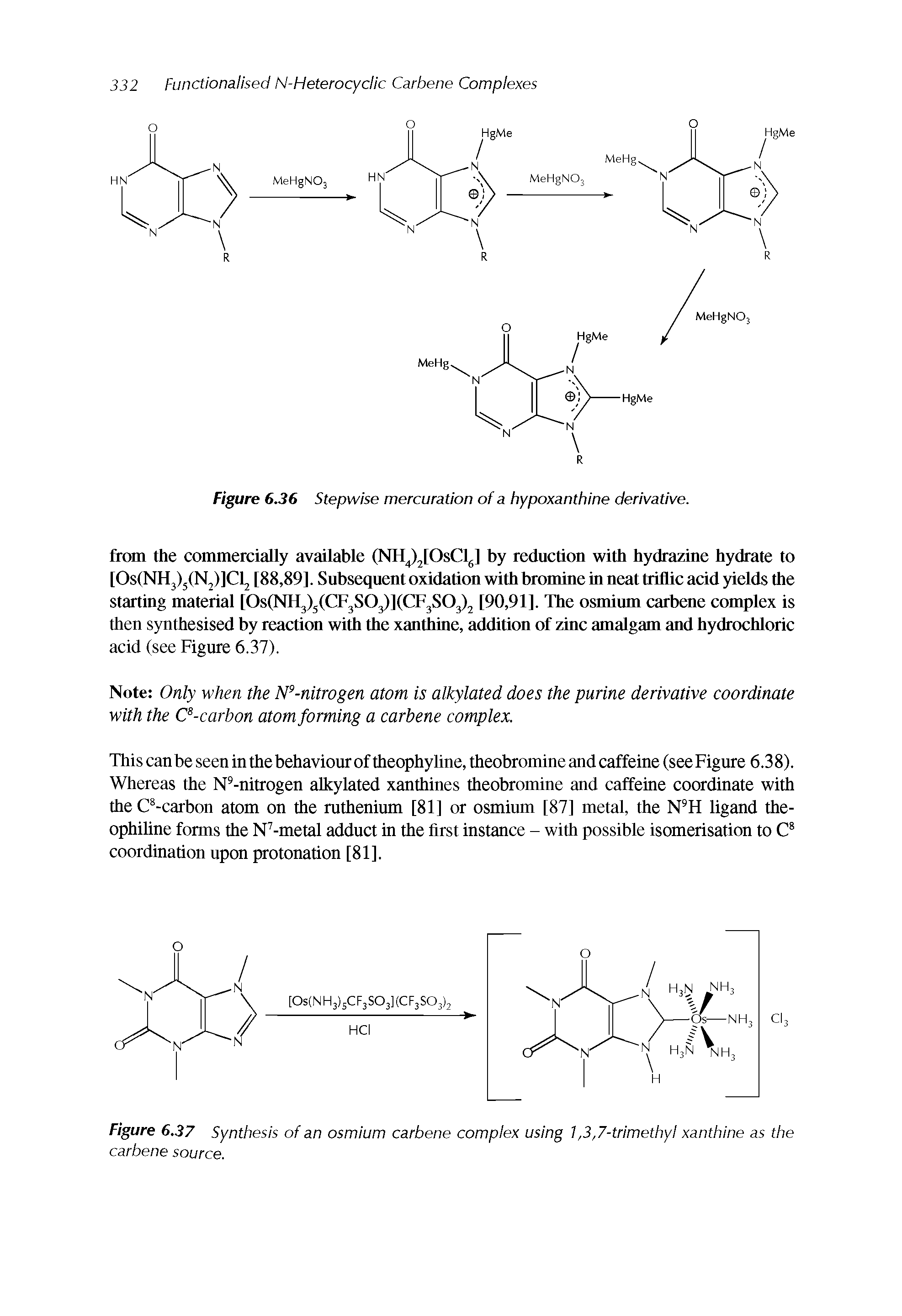Figure 6.37 Synthesis of an osmium carbene complex using 1,3,7-trimethyl xanthine as the...
