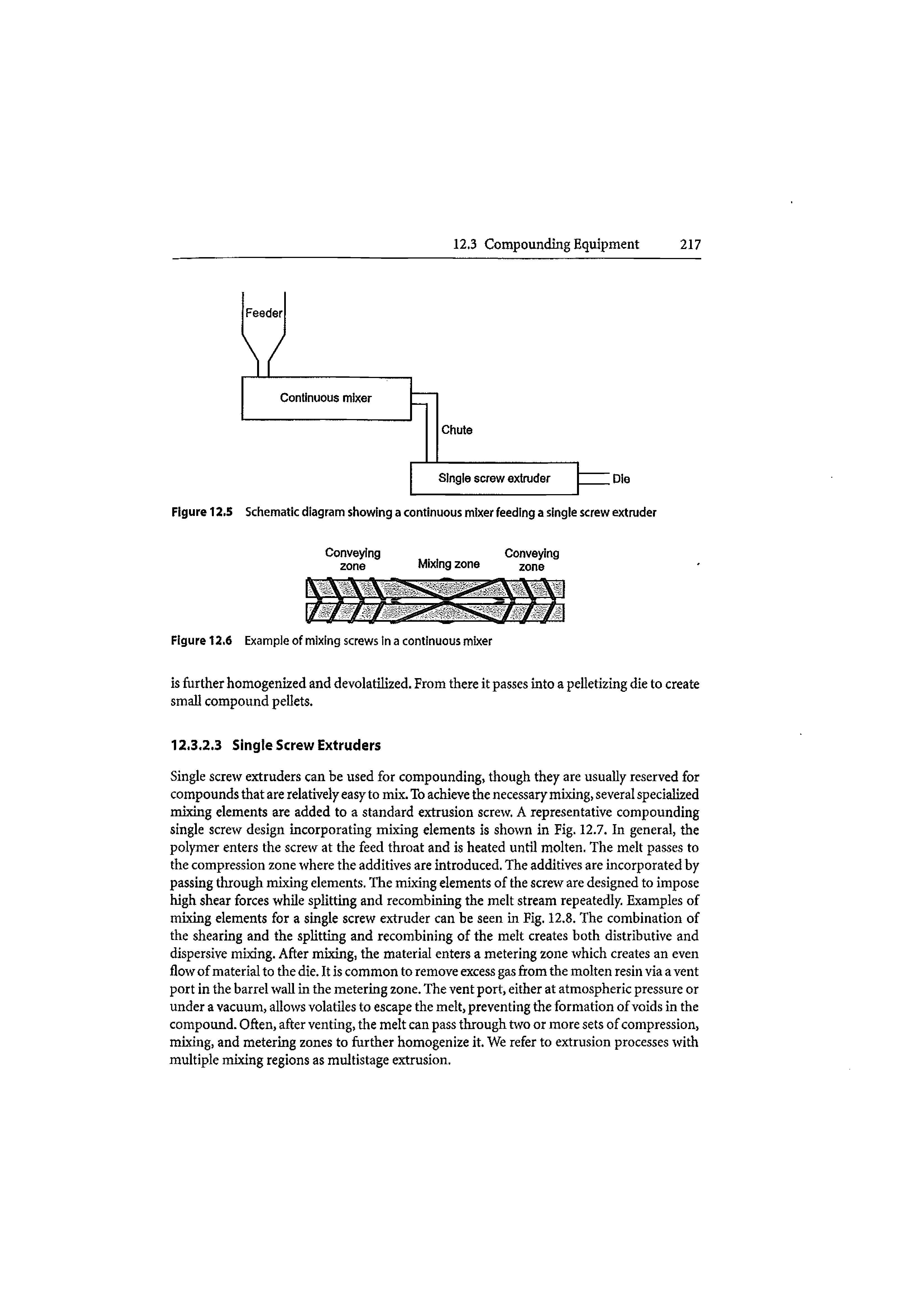 Figure 12.5 Schematic diagram showing a continuous mixer feeding a single screw extruder...