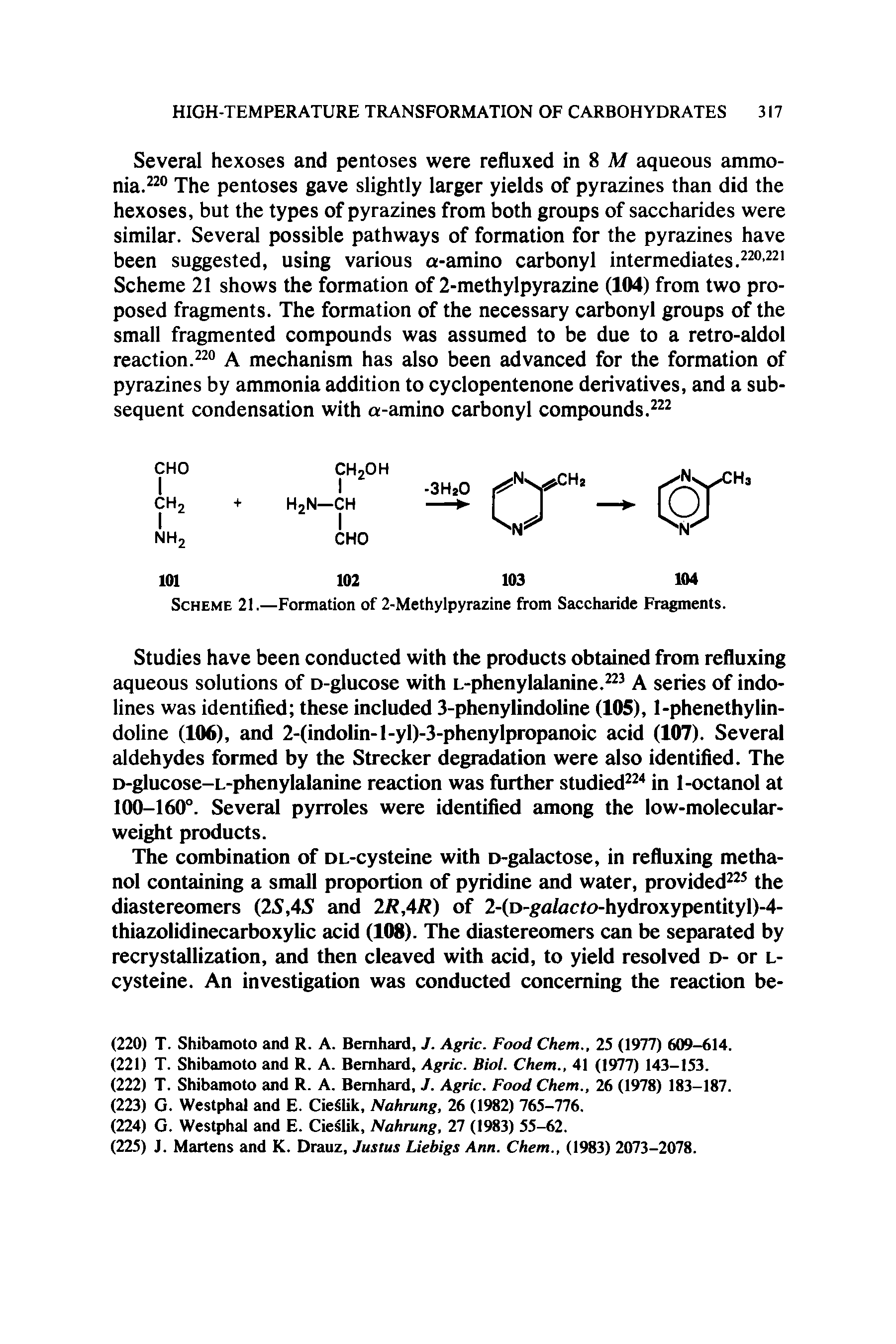 Scheme 21.—Formation of 2-Methylpyrazine from Saccharide Fragments.