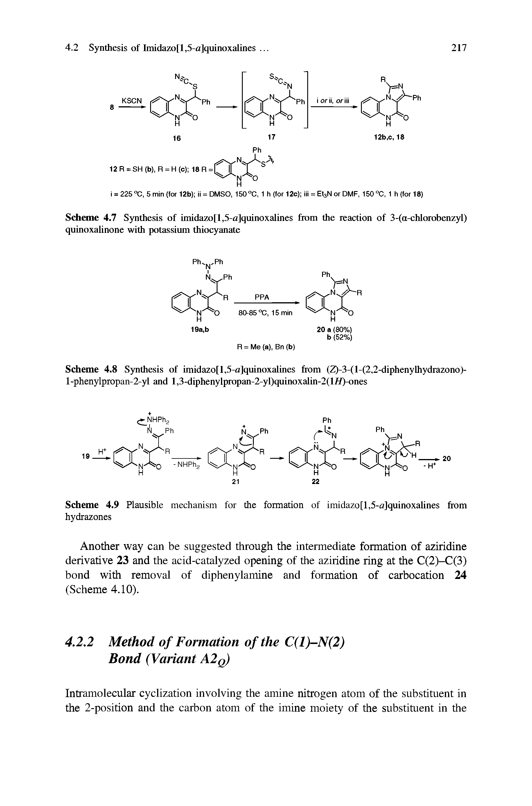 Scheme 4.7 S5oithesis of imidazo[l,5-a]quinoxalines from the reaction of 3-(a-chlorobenzyl) quinoxalinone with potassium thiocyanate...