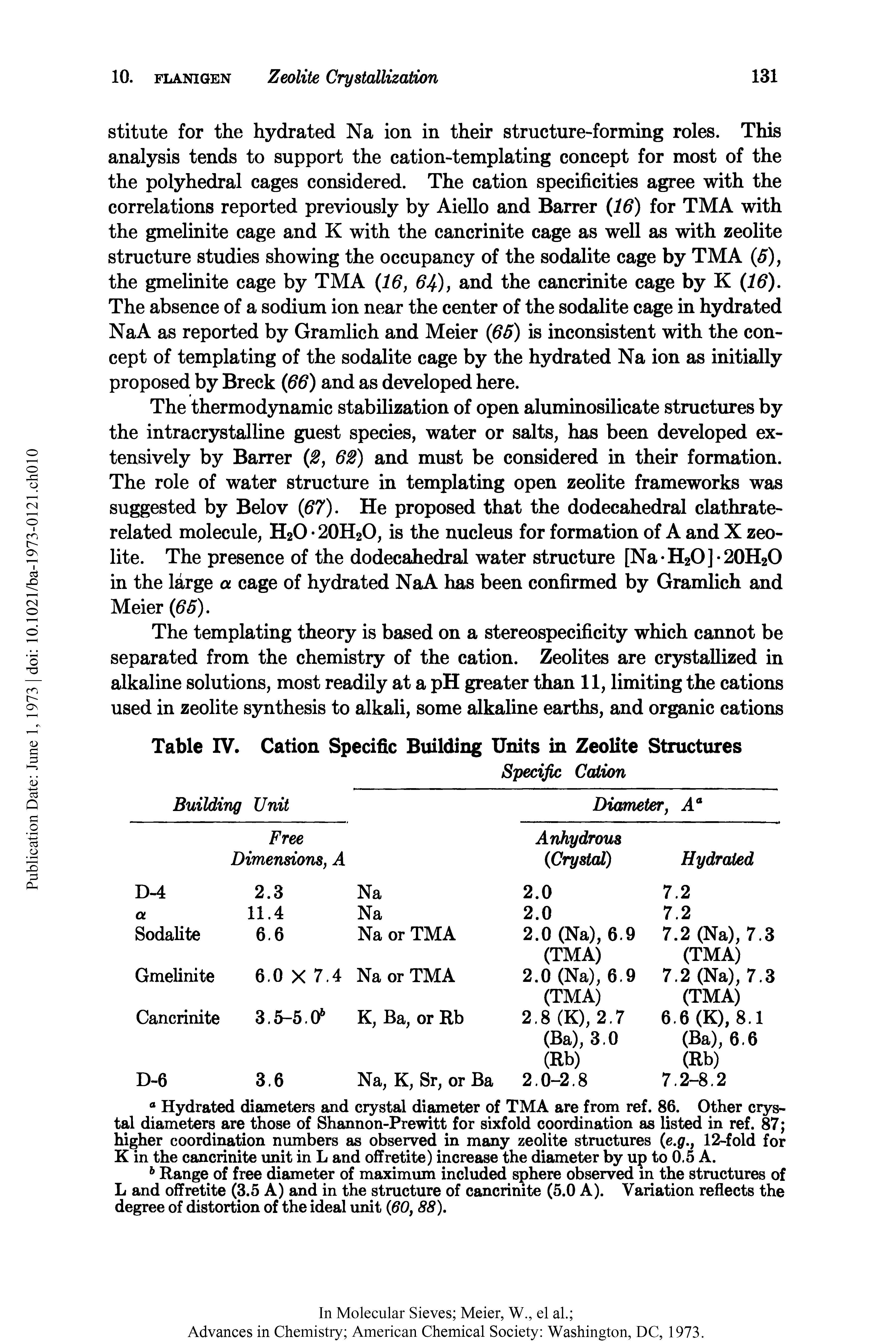 Table IV. Cation Specific Building Units in Zeolite Structures...