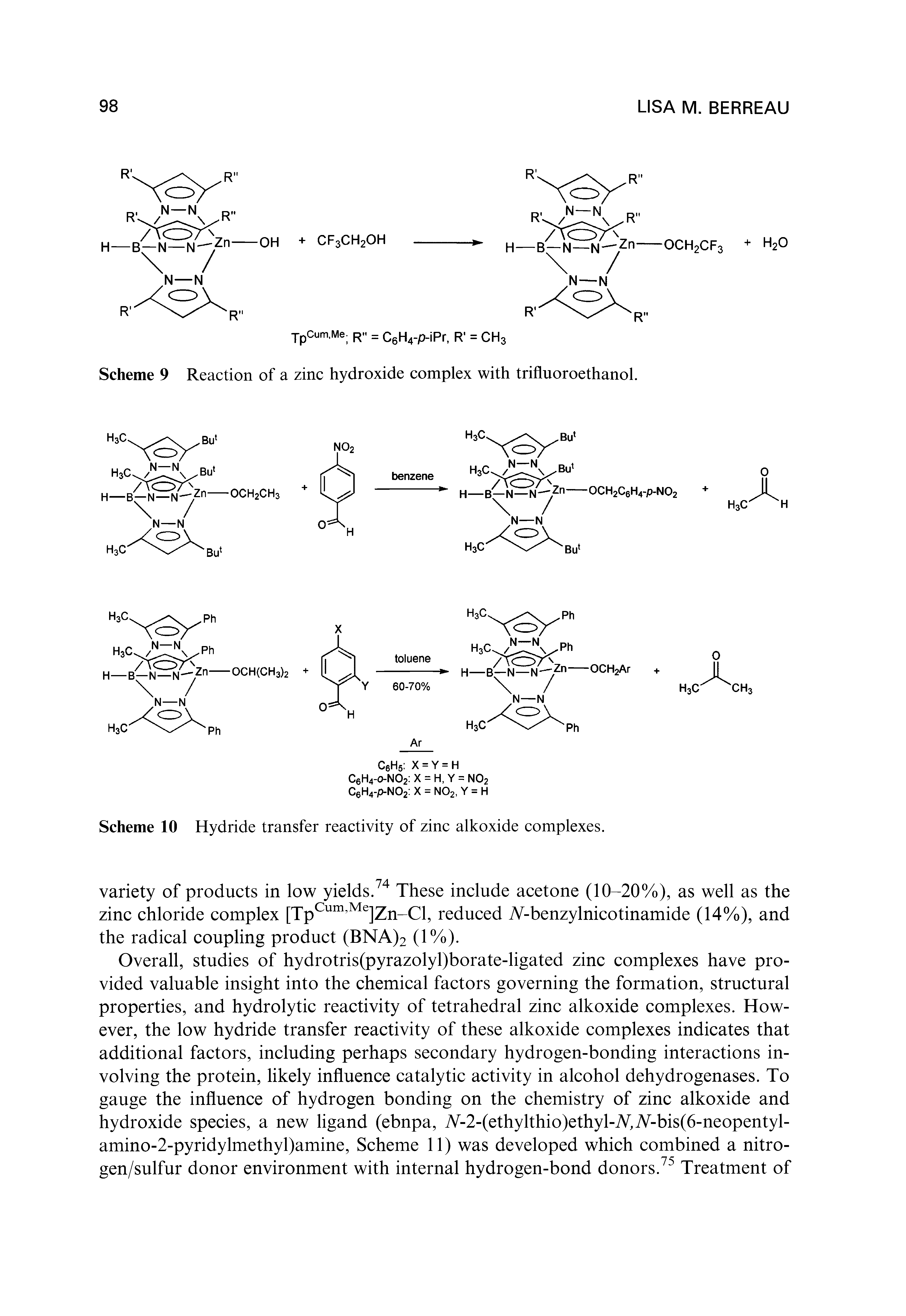 Scheme 10 Hydride transfer reactivity of zinc alkoxide complexes.