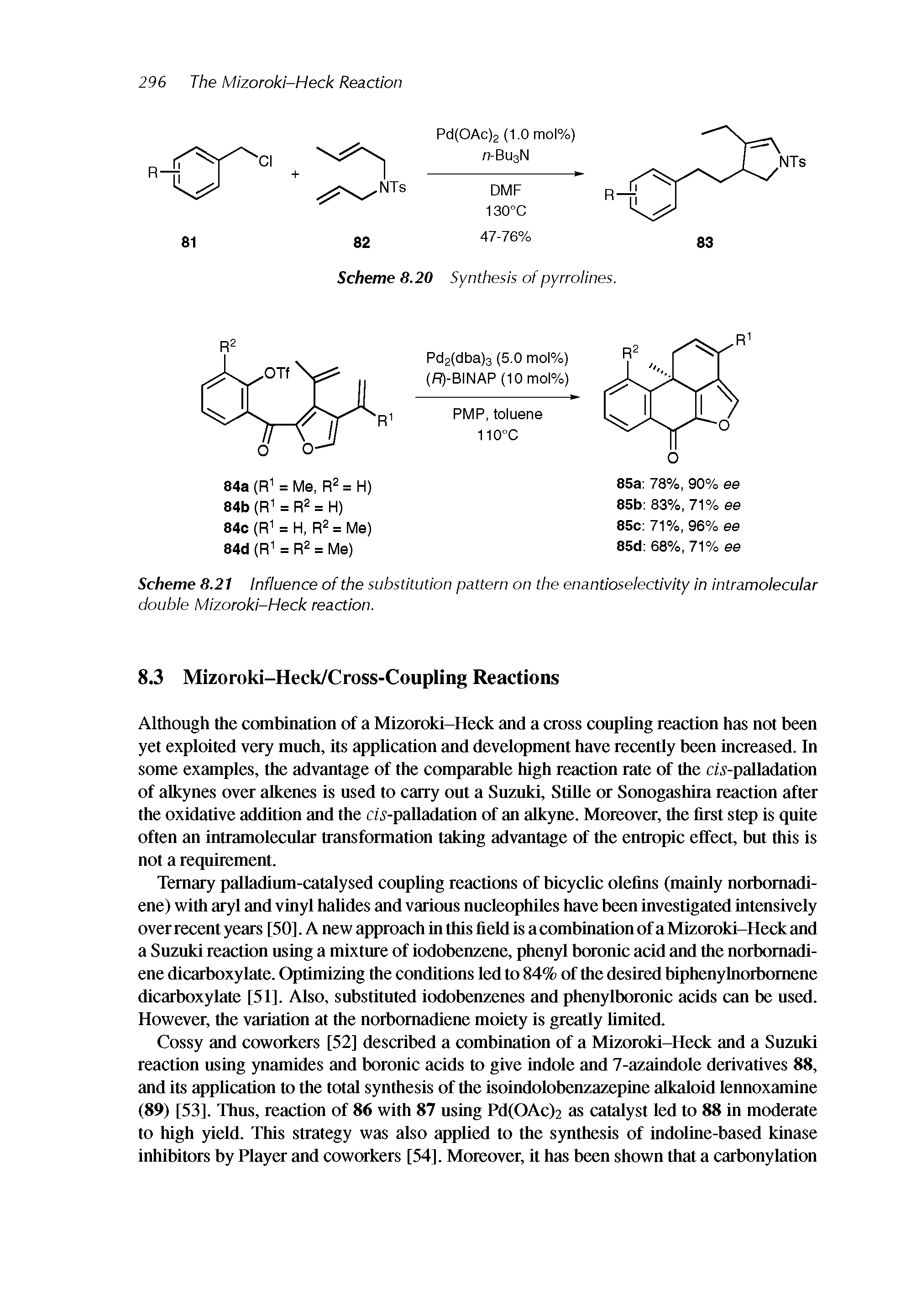 Scheme 8.21 Influence of the substitution pattern on the enantioselectivity in intramolecular double Mizoroki-Heck reaction.