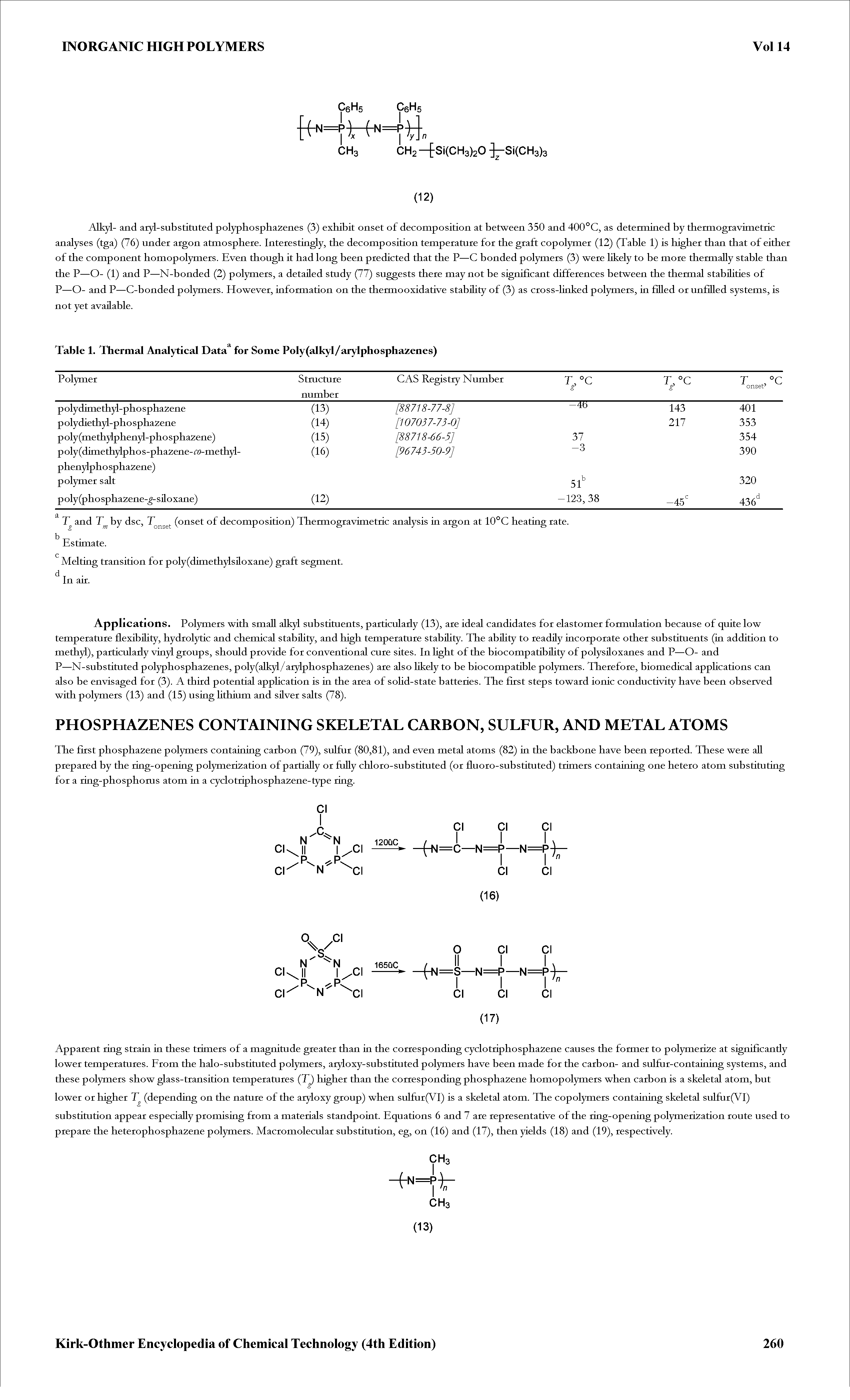 Table 1. Thermal Analytical Data for Some Poly(alkyl/arylphosphazenes)...