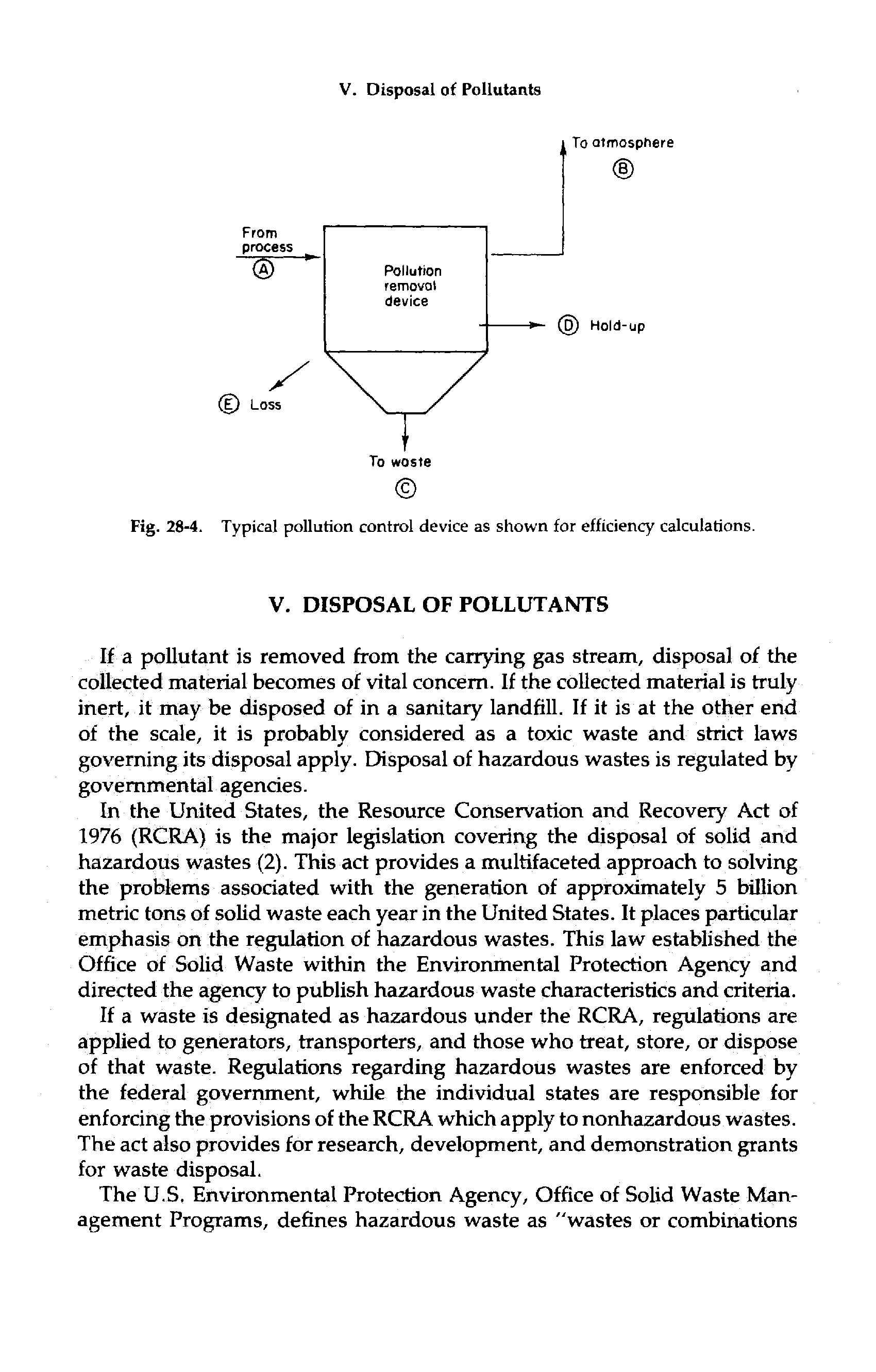 Fig. 28-4. Typical pollution control device as shown for efficiency calculations.