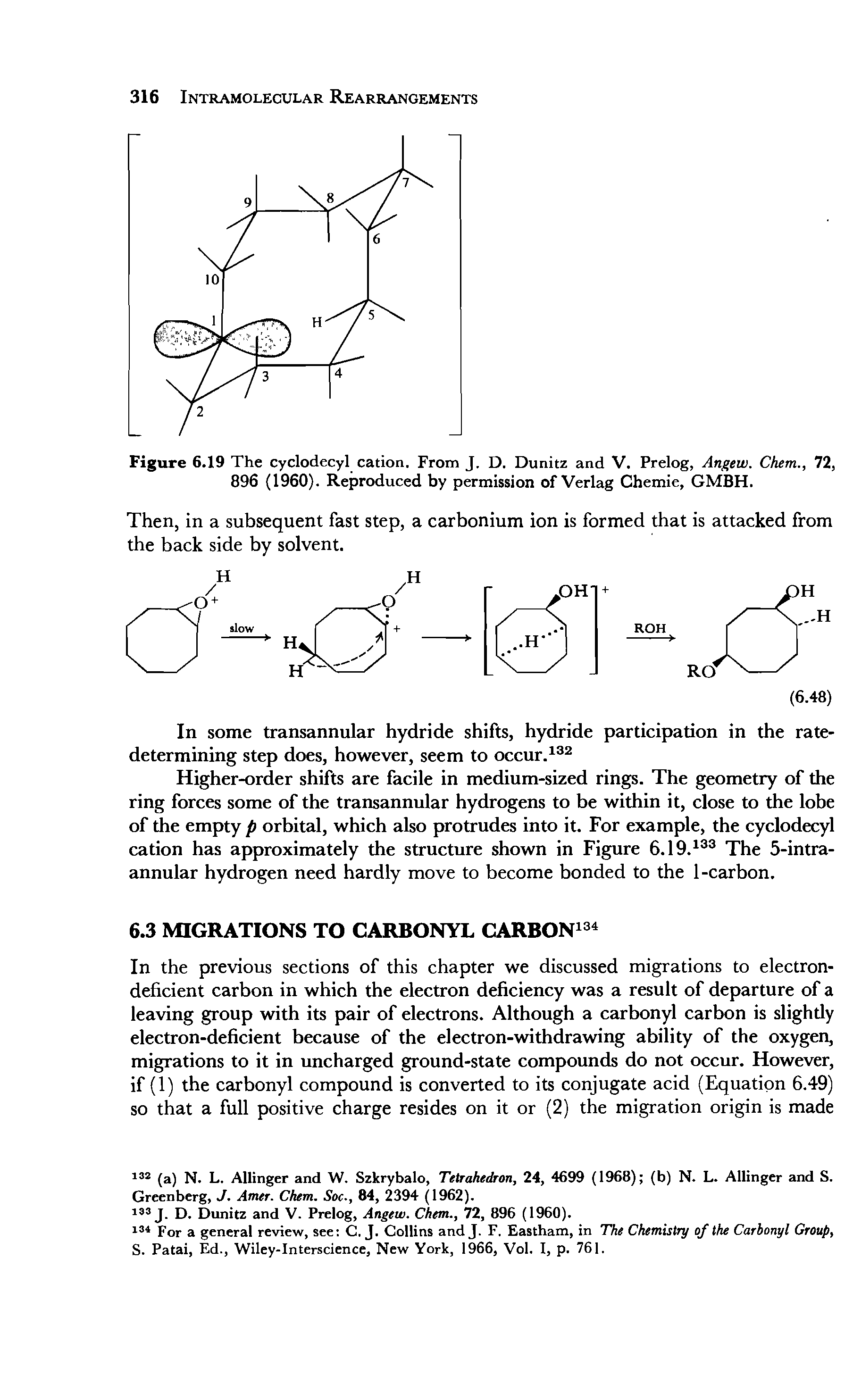Figure 6.19 The cyclodecyl cation. From J. D. Dunitz and V. Prelog, Angew. Chem., 72, 896 (1960). Reproduced by permission of Verlag Chemie, GMBH.