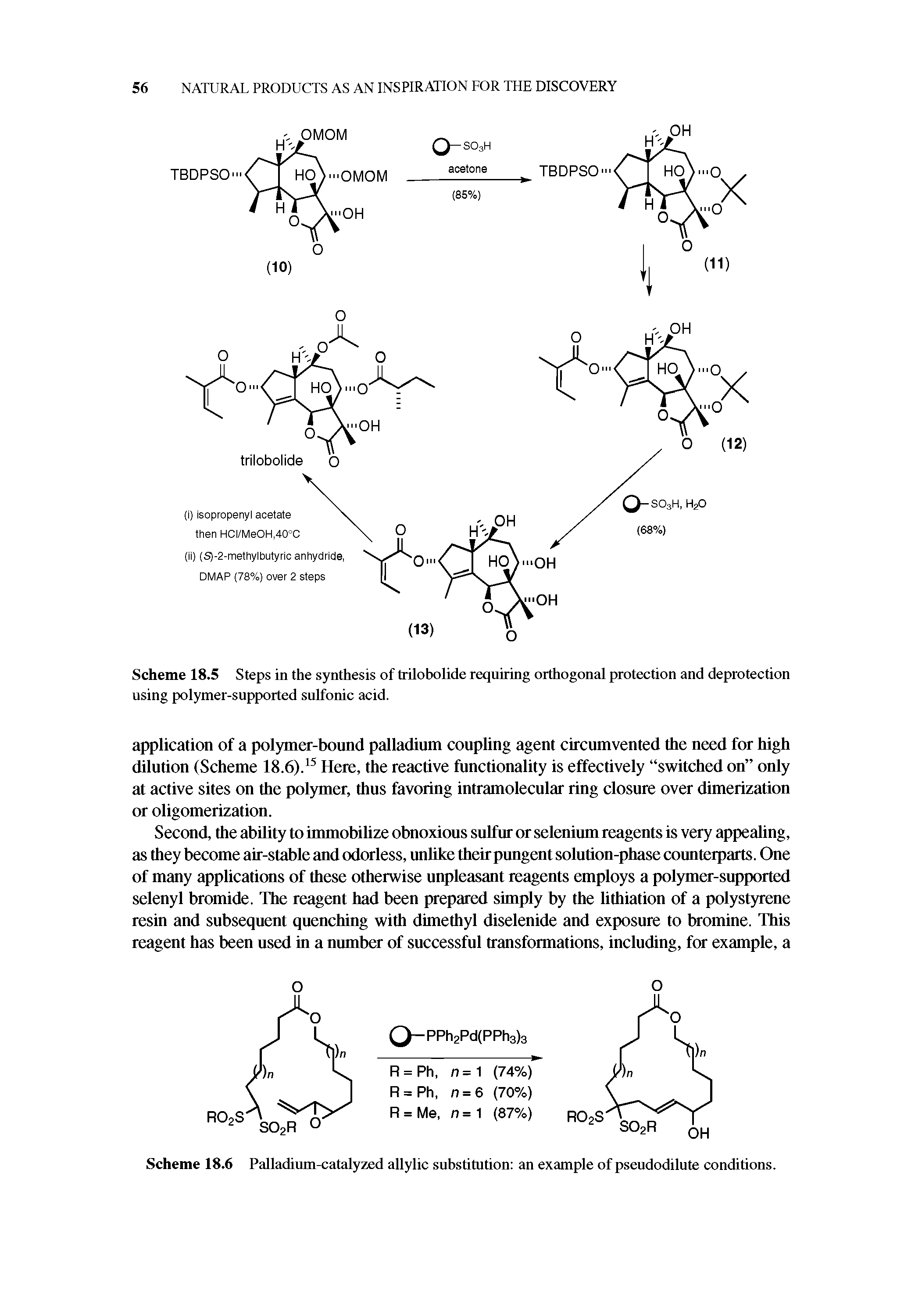 Scheme 18.5 Steps in the synthesis of trilobolide requiring orthogonal protection and deprotection using polymer-supported sulfonic acid.