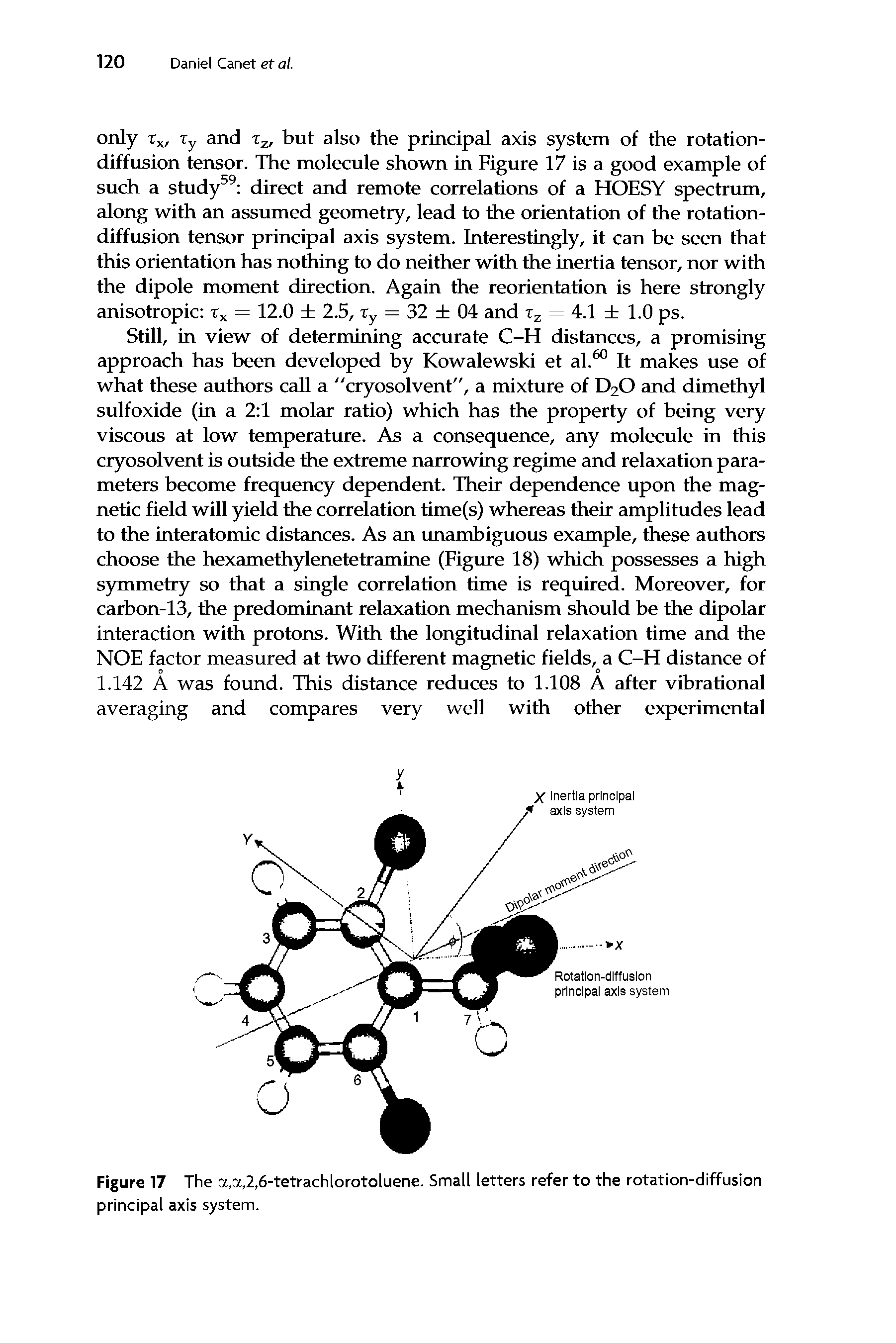 Figure 17 The a,a,2,6-tetrachlorotoluene. Small letters refer to the rotation-diffusion principal axis system.