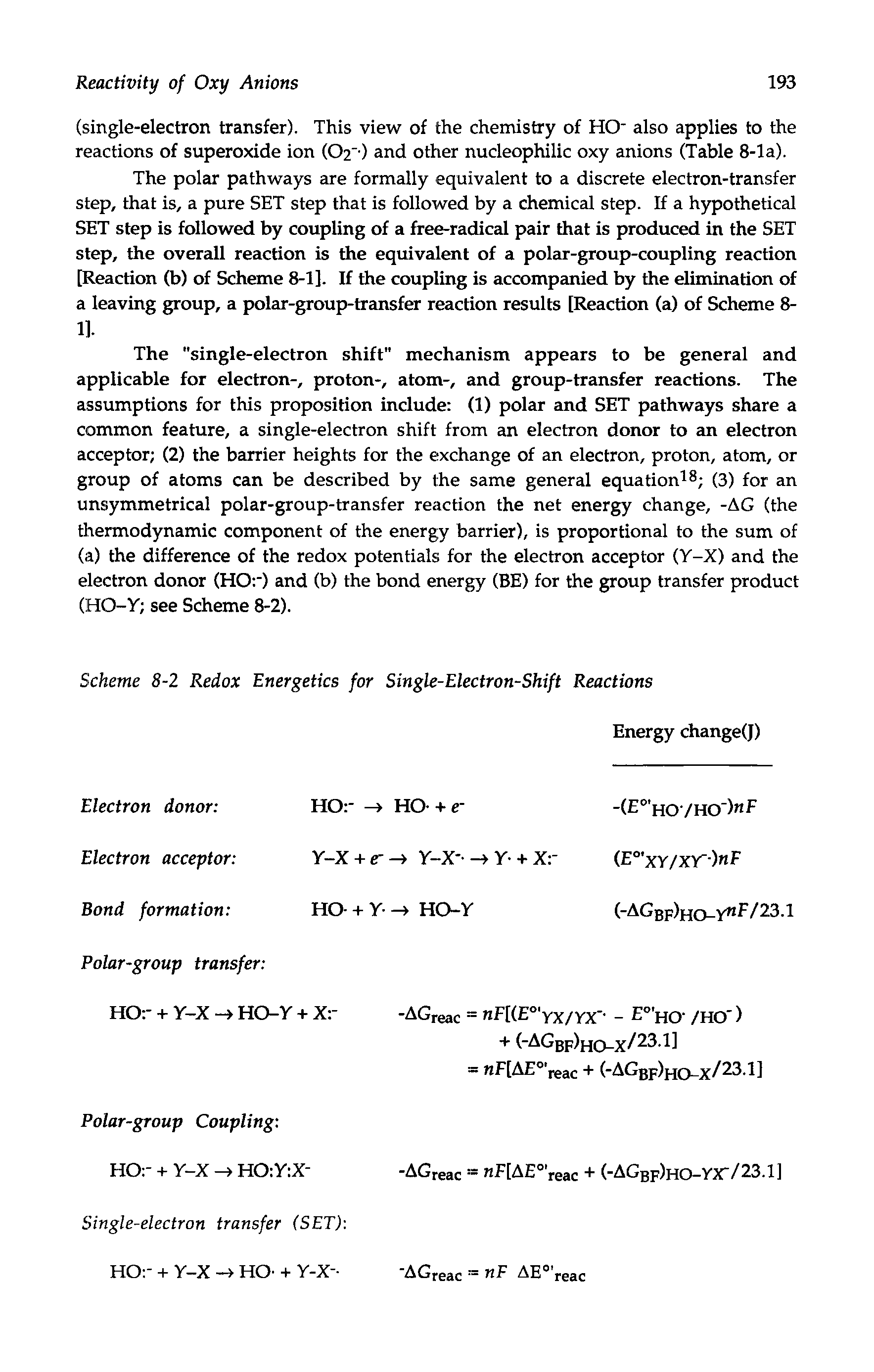 Scheme 8-2 Redox Energetics for Single-Electron-Shift Reactions...