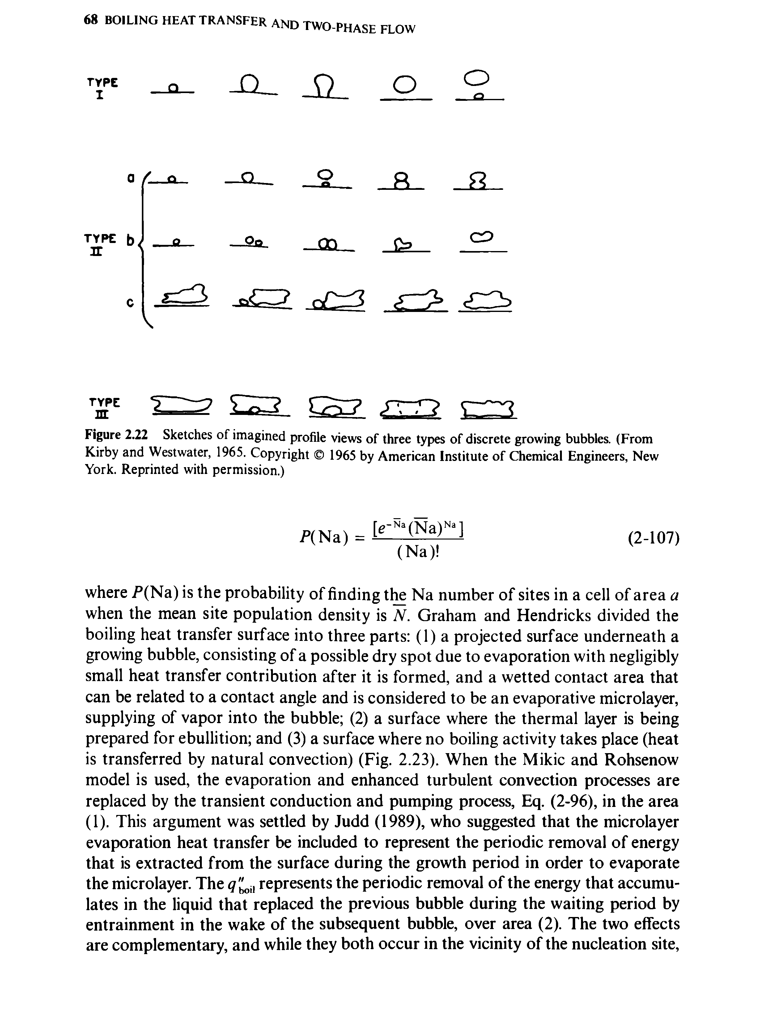 Figure 2.22 Sketches of imagined profile views of three types of discrete growing bubbles. (From Kirby and Westwater, 1965. Copyright 1965 by American Institute of Chemical Engineers, New York. Reprinted with permission.)...