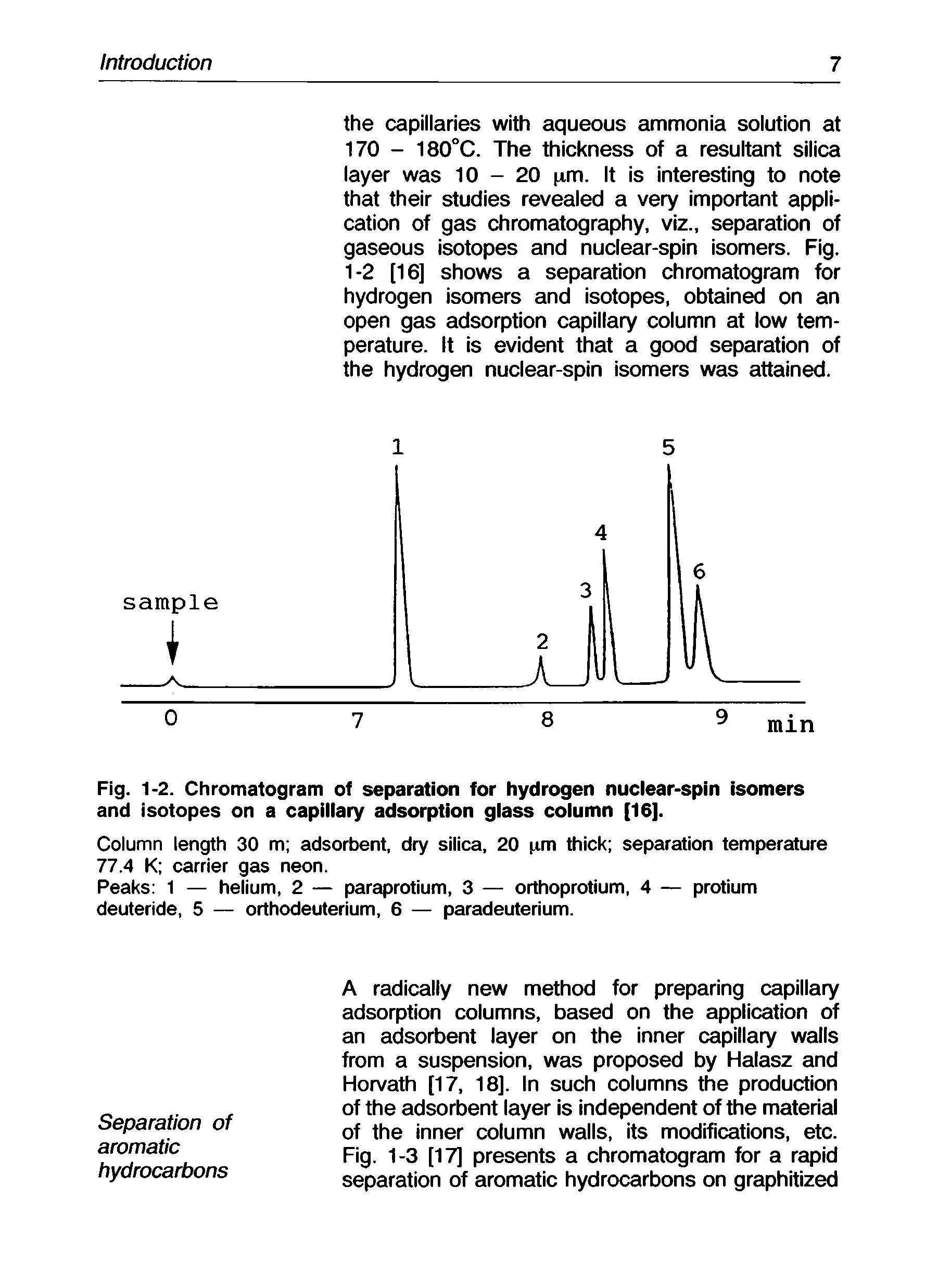 Fig. 1-2. Chromatogram of separation for hydrogen nuclear-spin isomers and isotopes on a capillary adsorption glass column [16].