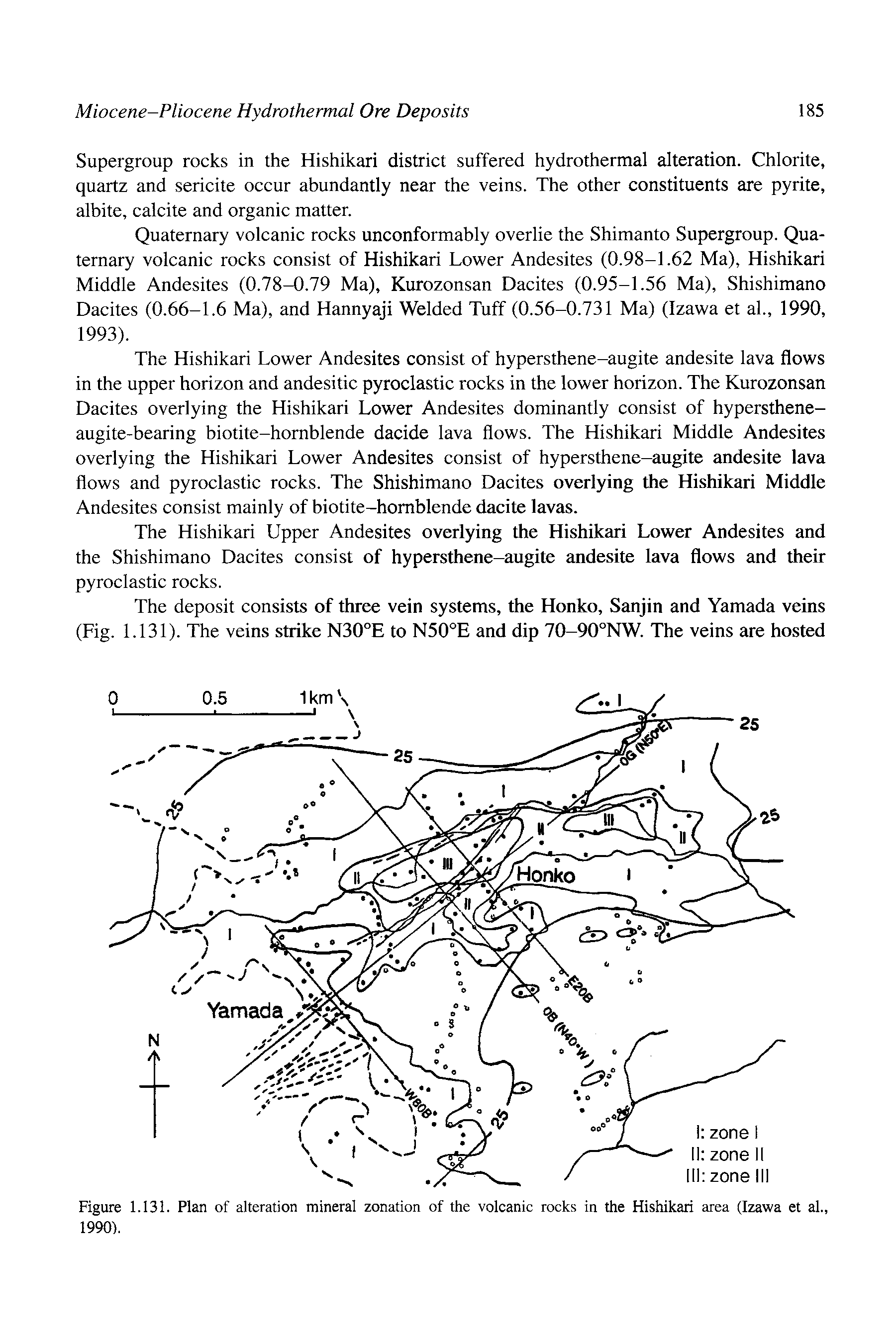 Figure 1.131. Plan of alteration mineral zonation of the volcanic rocks in the Hishikari area (Izawa et al., 1990).