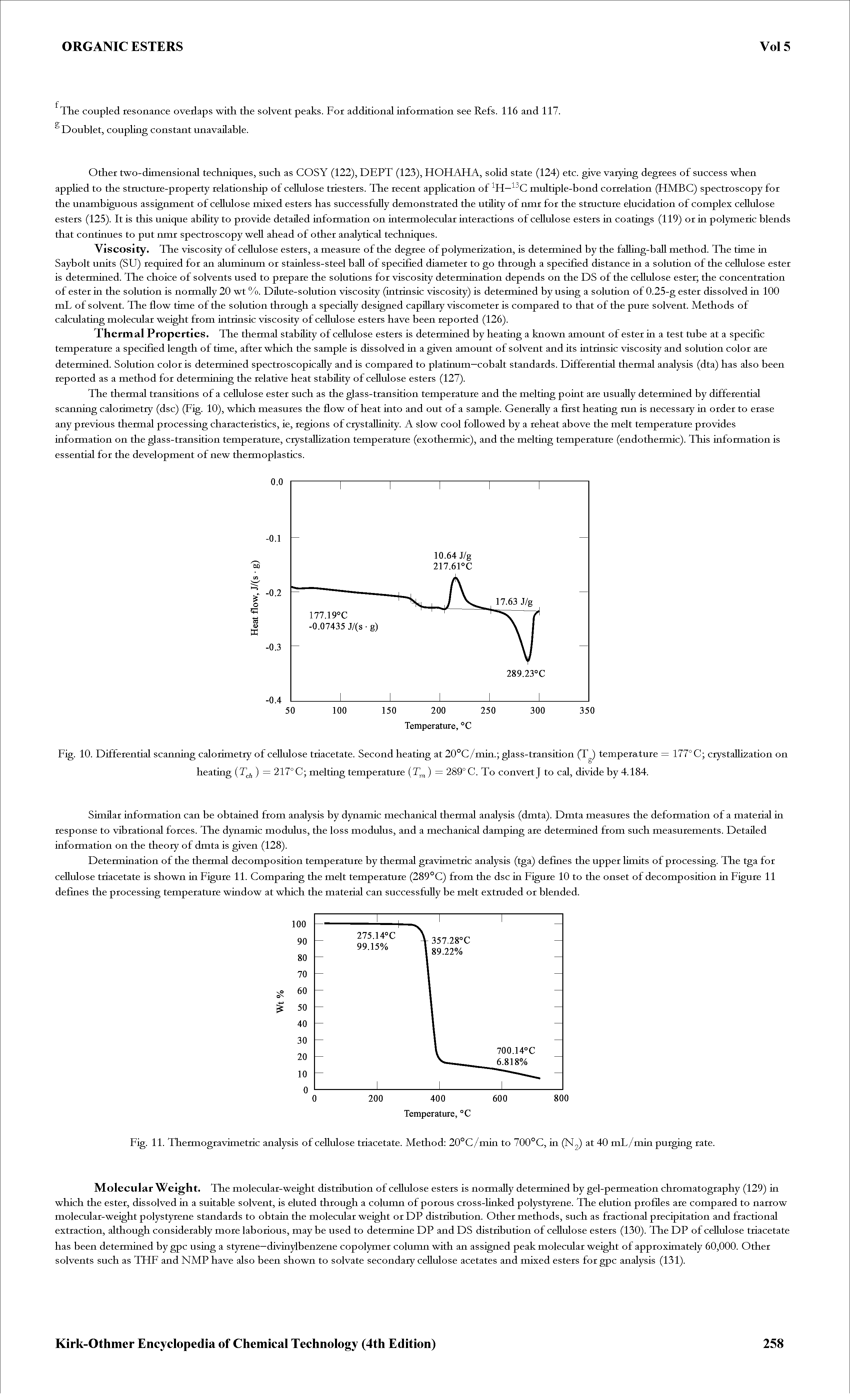 Fig. 11. Thermogravimetric analysis of cellulose triacetate. Method 20°C/min to 700°C, in (N2) at 40 mL/rnin purging rate.